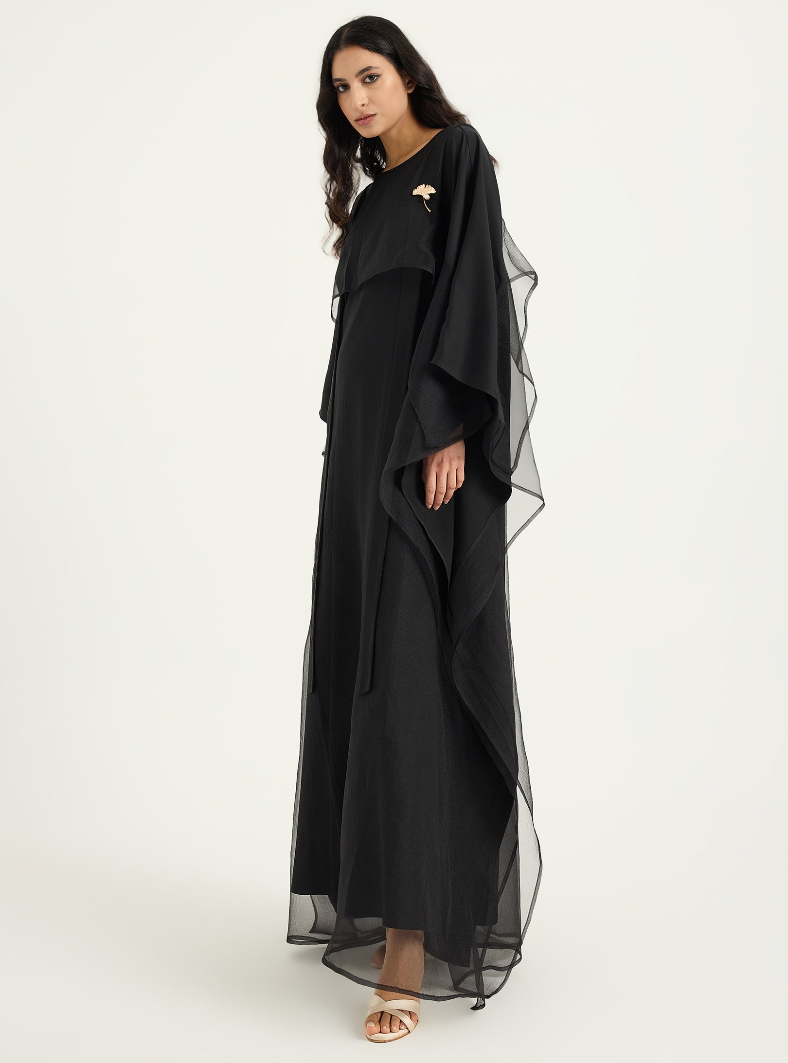 Black Organza Double Layer Kaftan Dress - Store WF