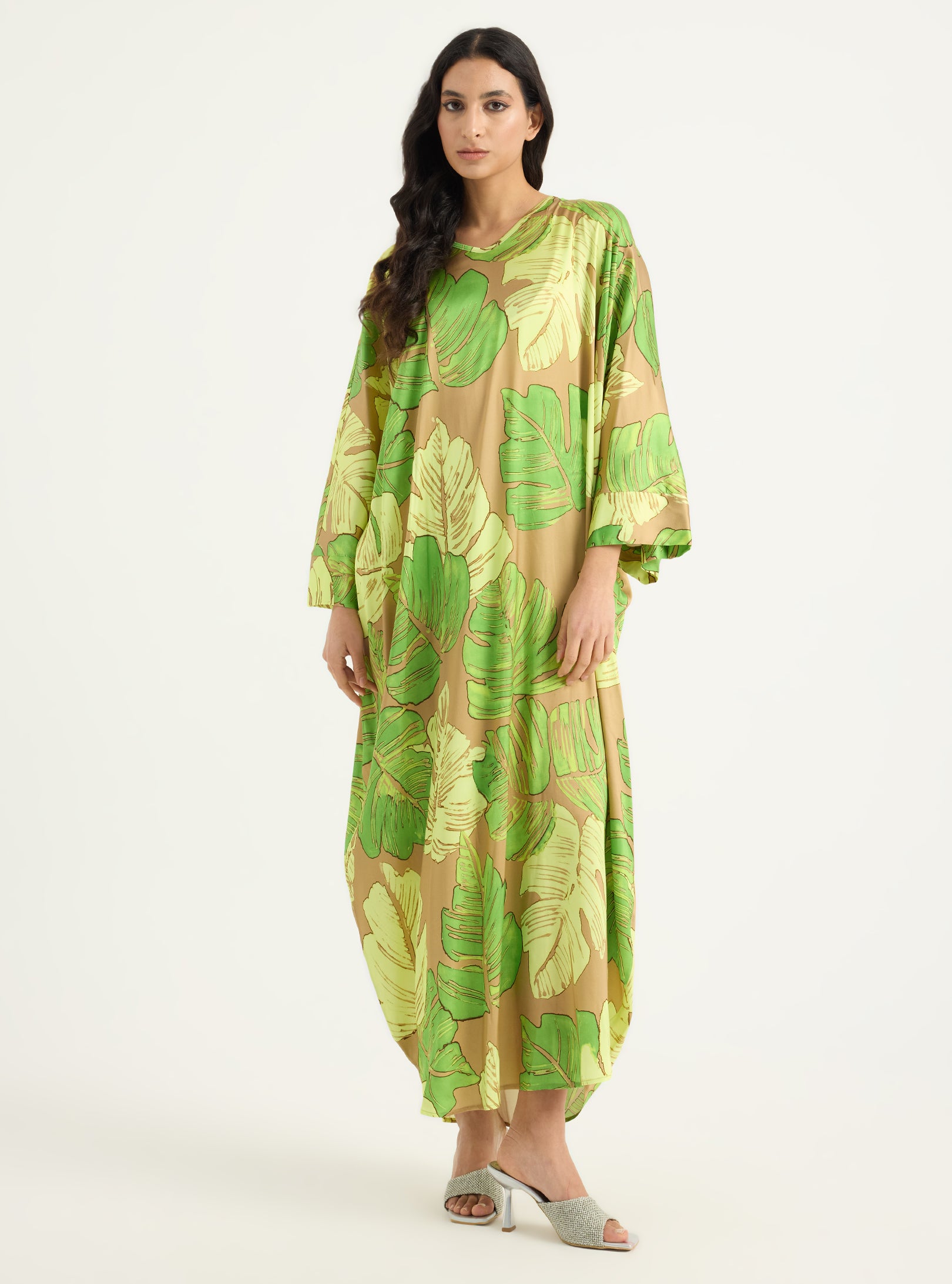 Green Leaf Print Viscose Kaftan - Store WF