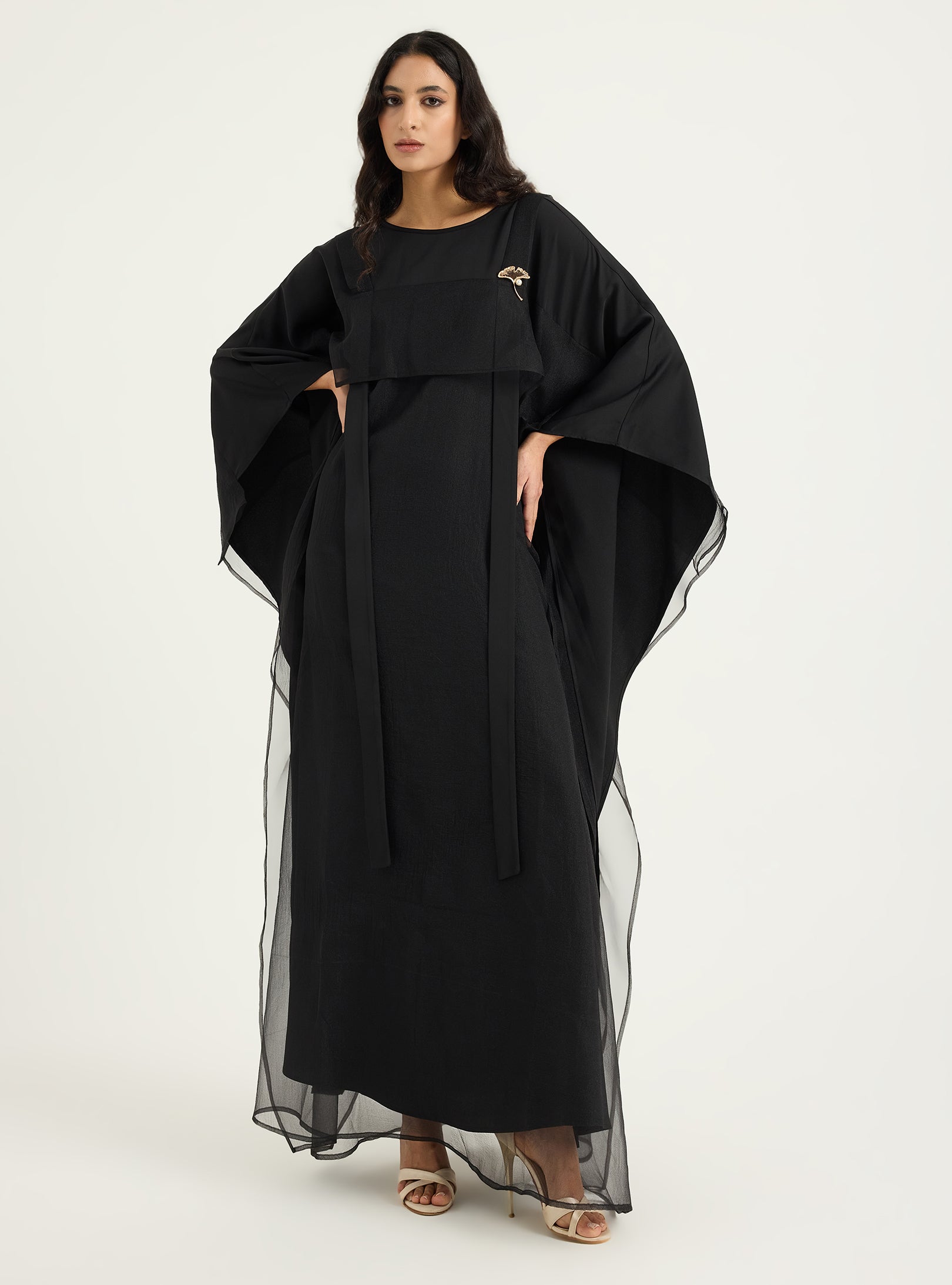 Black Organza Double Layer Kaftan Dress - Store WF