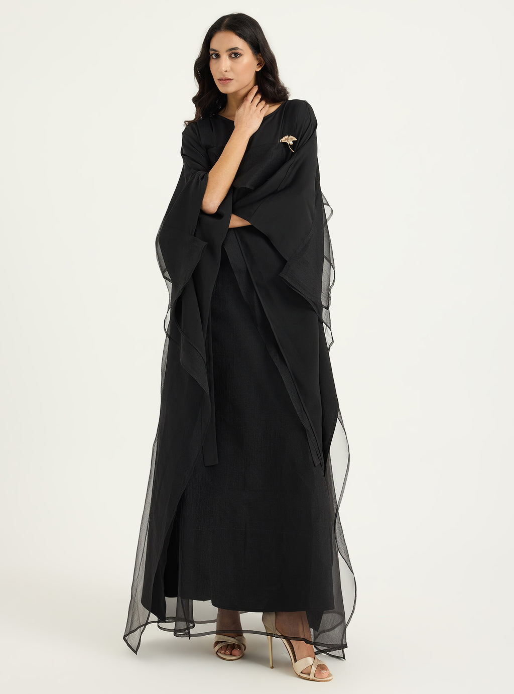 Black Organza Double Layer Kaftan Dress - Store WF