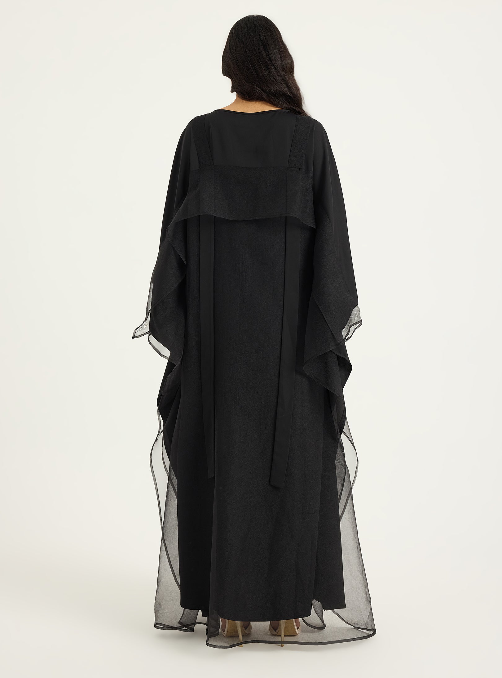 Black Organza Double Layer Kaftan Dress - Store WF