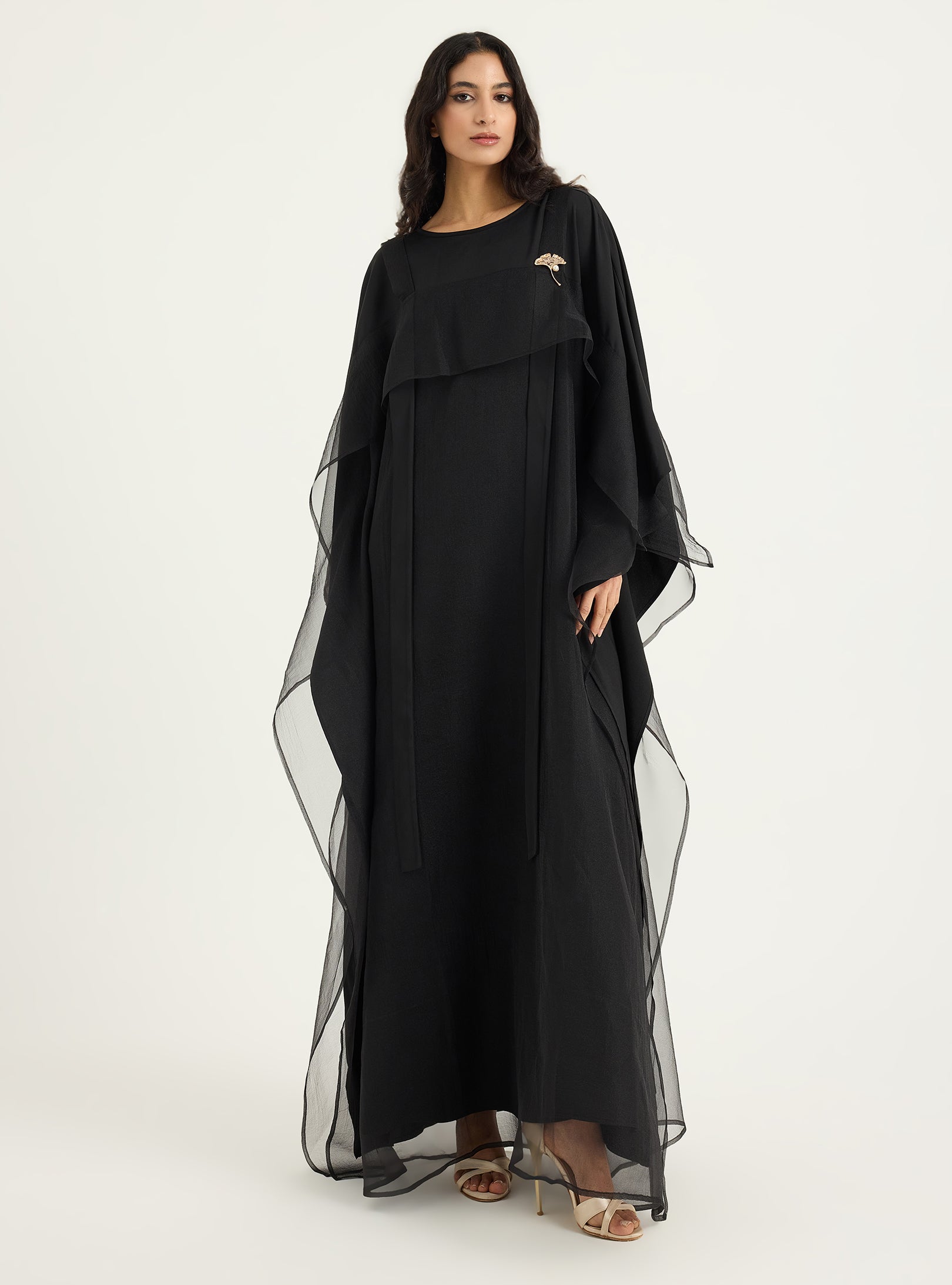 Black Organza Double Layer Kaftan Dress - Store WF