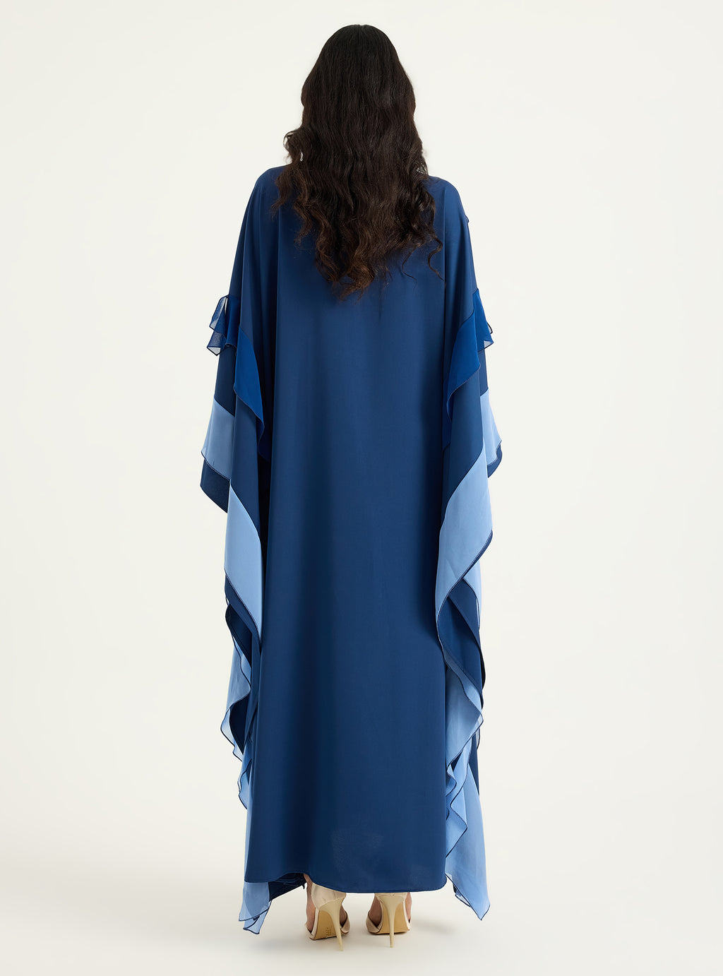 Navy Blue Multi Colour Ruffled V Neck Kaftan Dress - Store WF