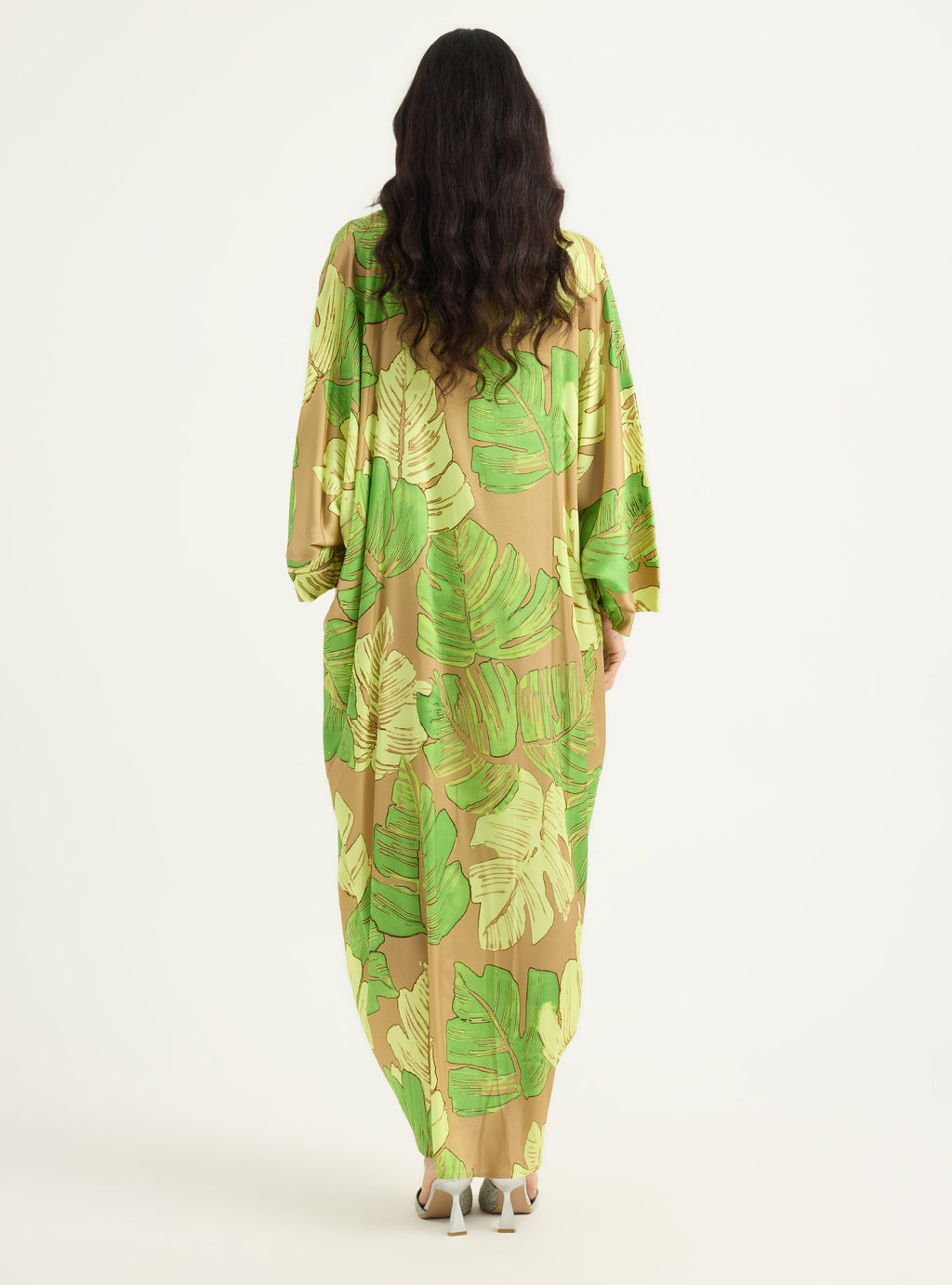 Green Leaf Print Viscose Kaftan - Store WF
