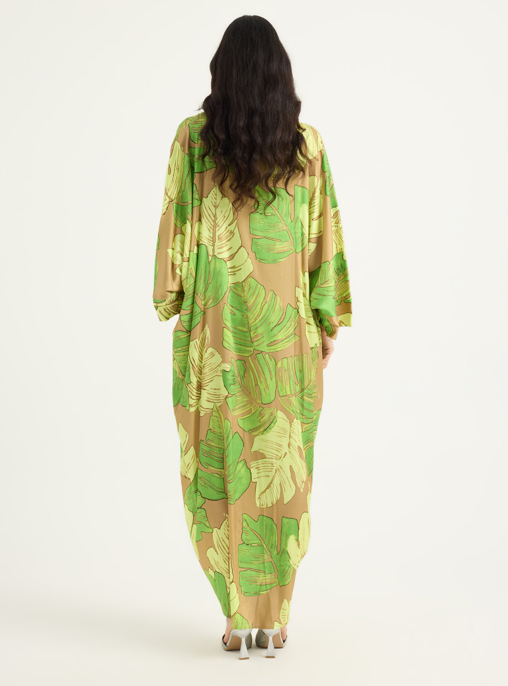Green Leaf Print Viscose Kaftan - Store WF