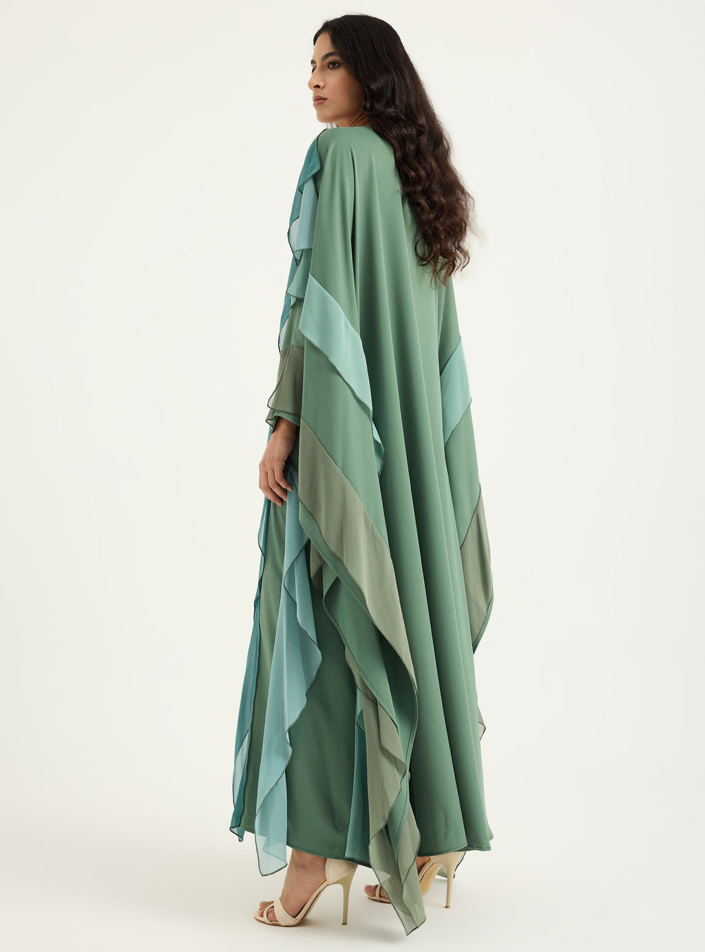 Mint Multi Colour Ruffled V Neck Kaftan Dress - Store WF