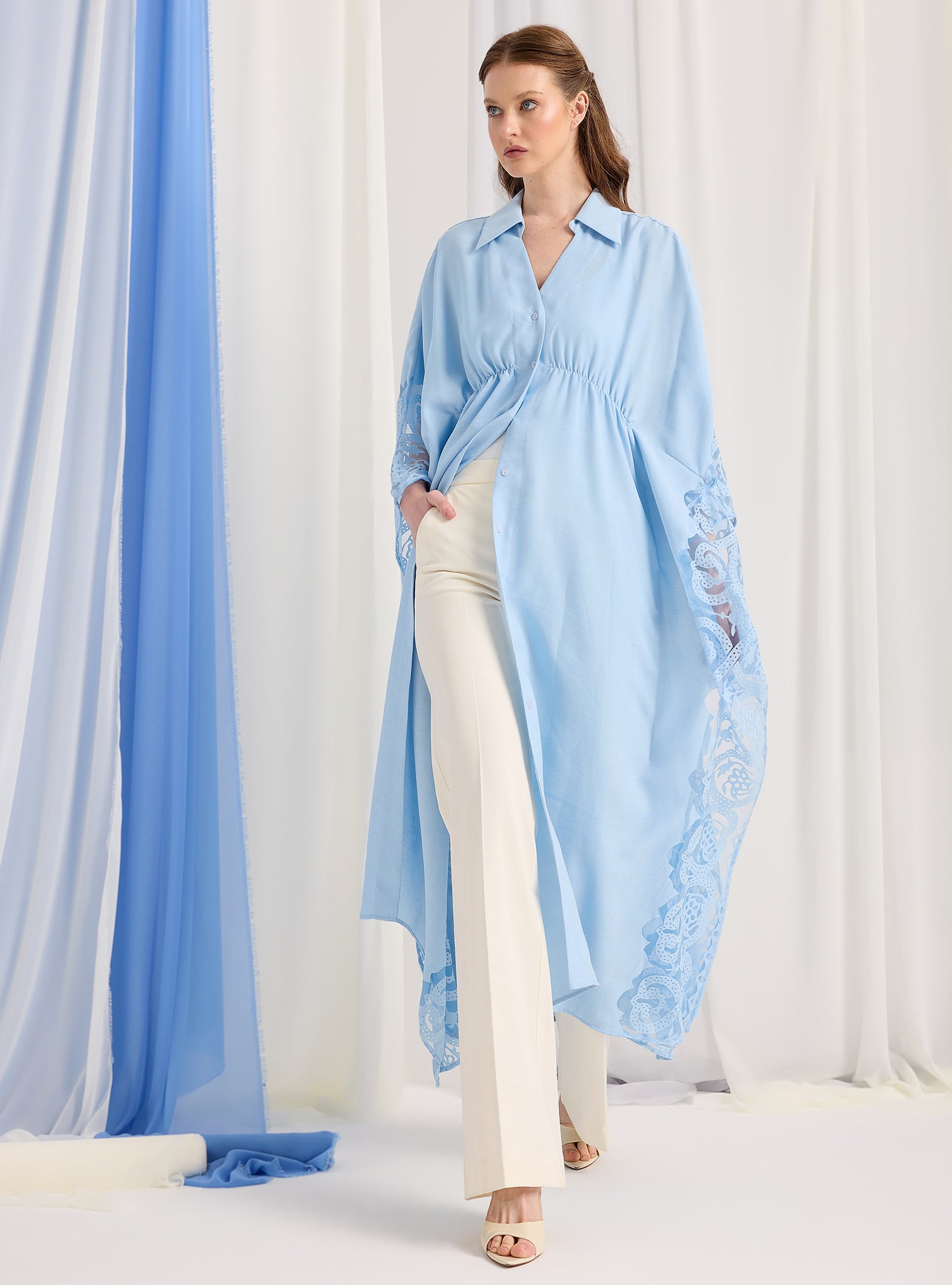 Baby Blue Lace Shirt Kaftan Dress - Store WF