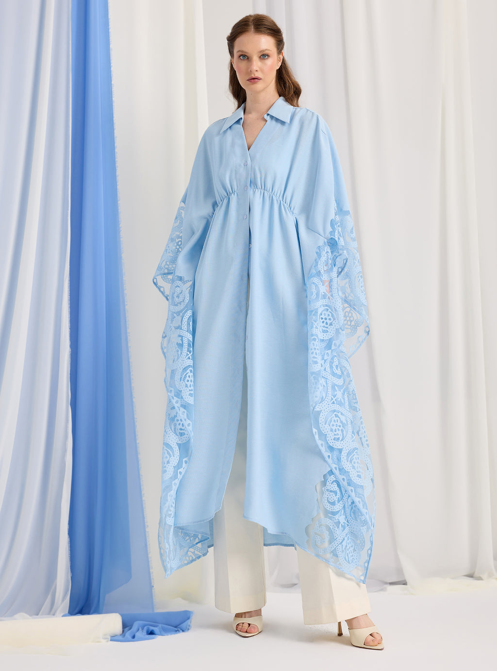 Baby Blue Lace Shirt Kaftan Dress - Store WF