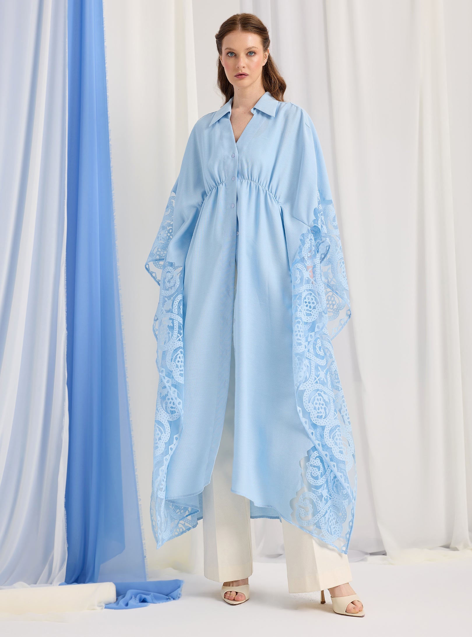 Baby Blue Lace Shirt Kaftan Dress - Store WF