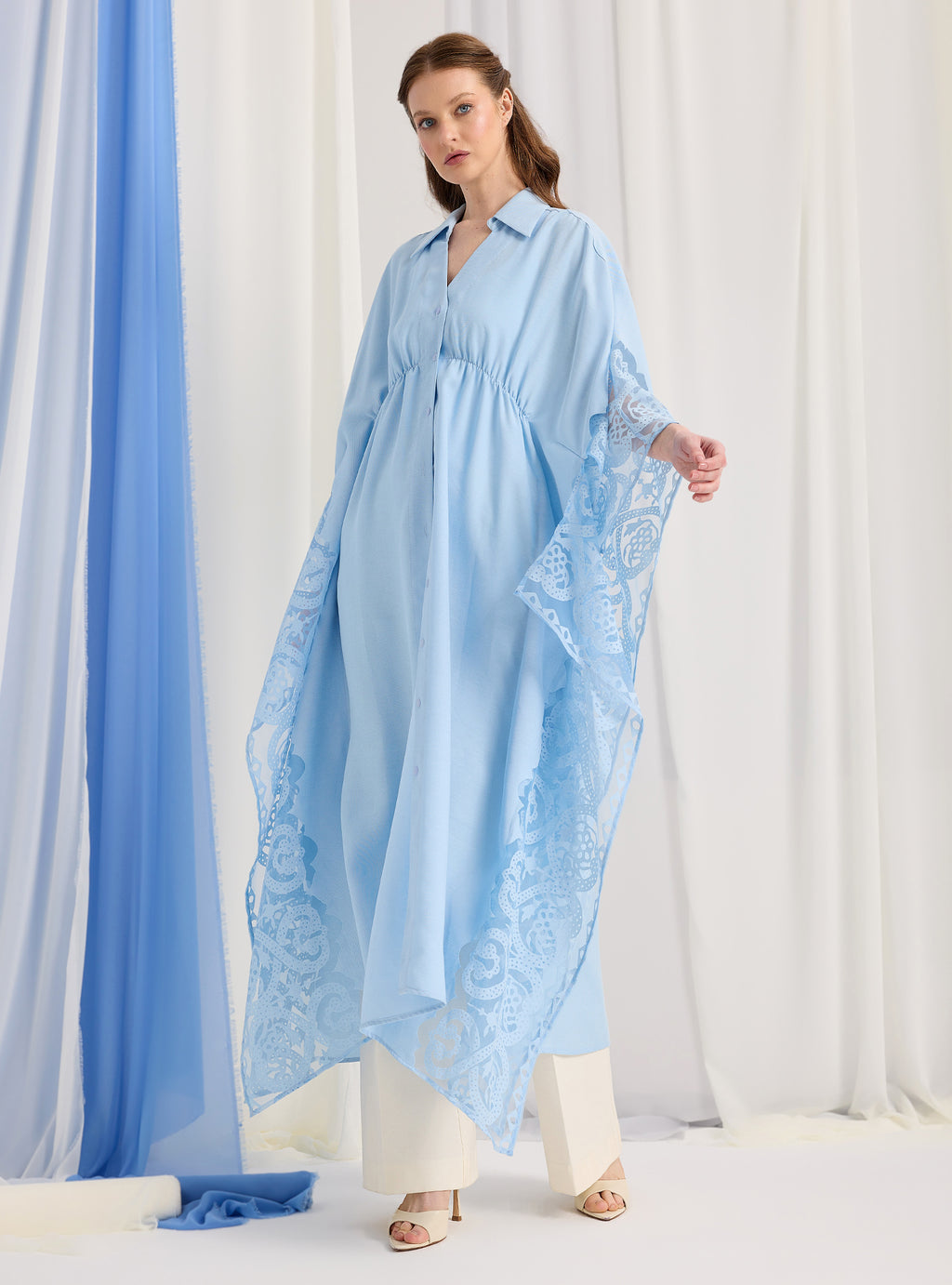 Baby Blue Lace Shirt Kaftan Dress - Store WF