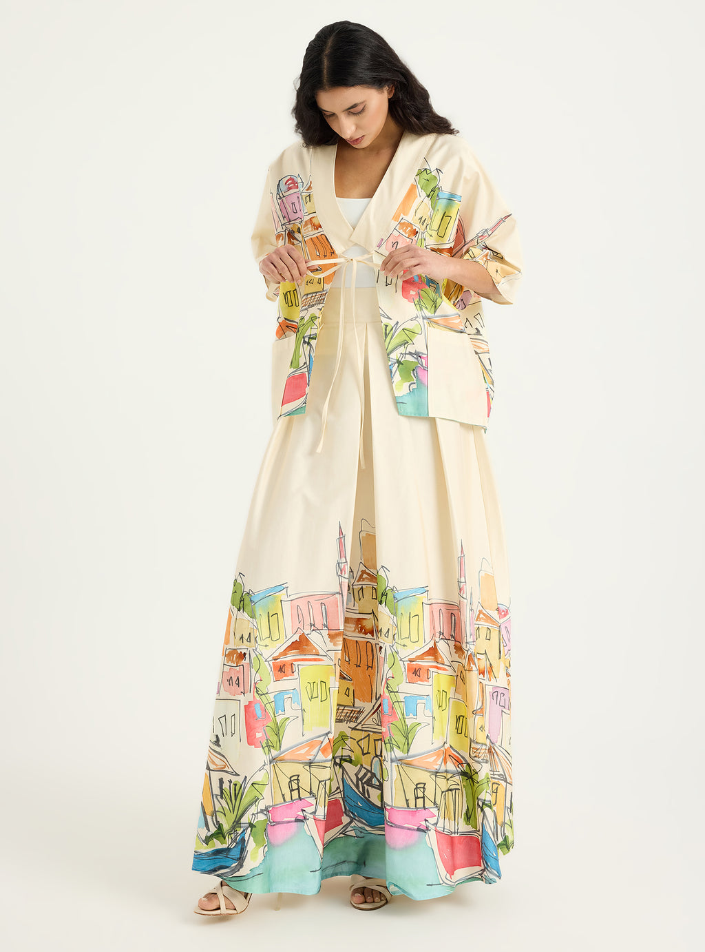 City Printed Cotton-poplin Jacket & Skirt Set - Store WF