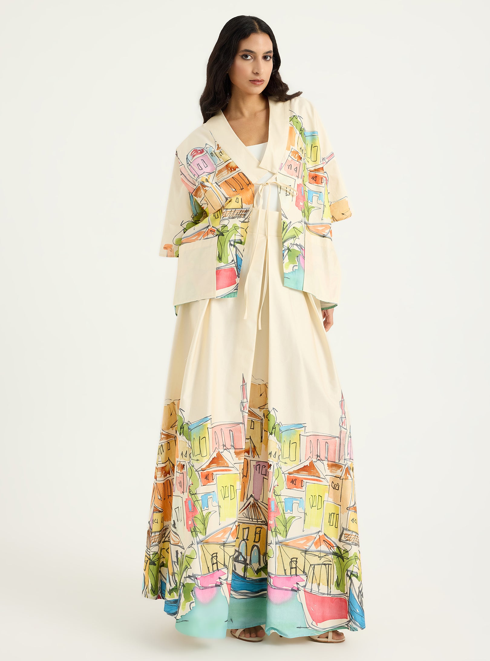 City Printed Cotton-poplin Jacket & Skirt Set - Store WF