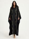 Gold Fringe Shirt Kaftan Dress Black - Store WF