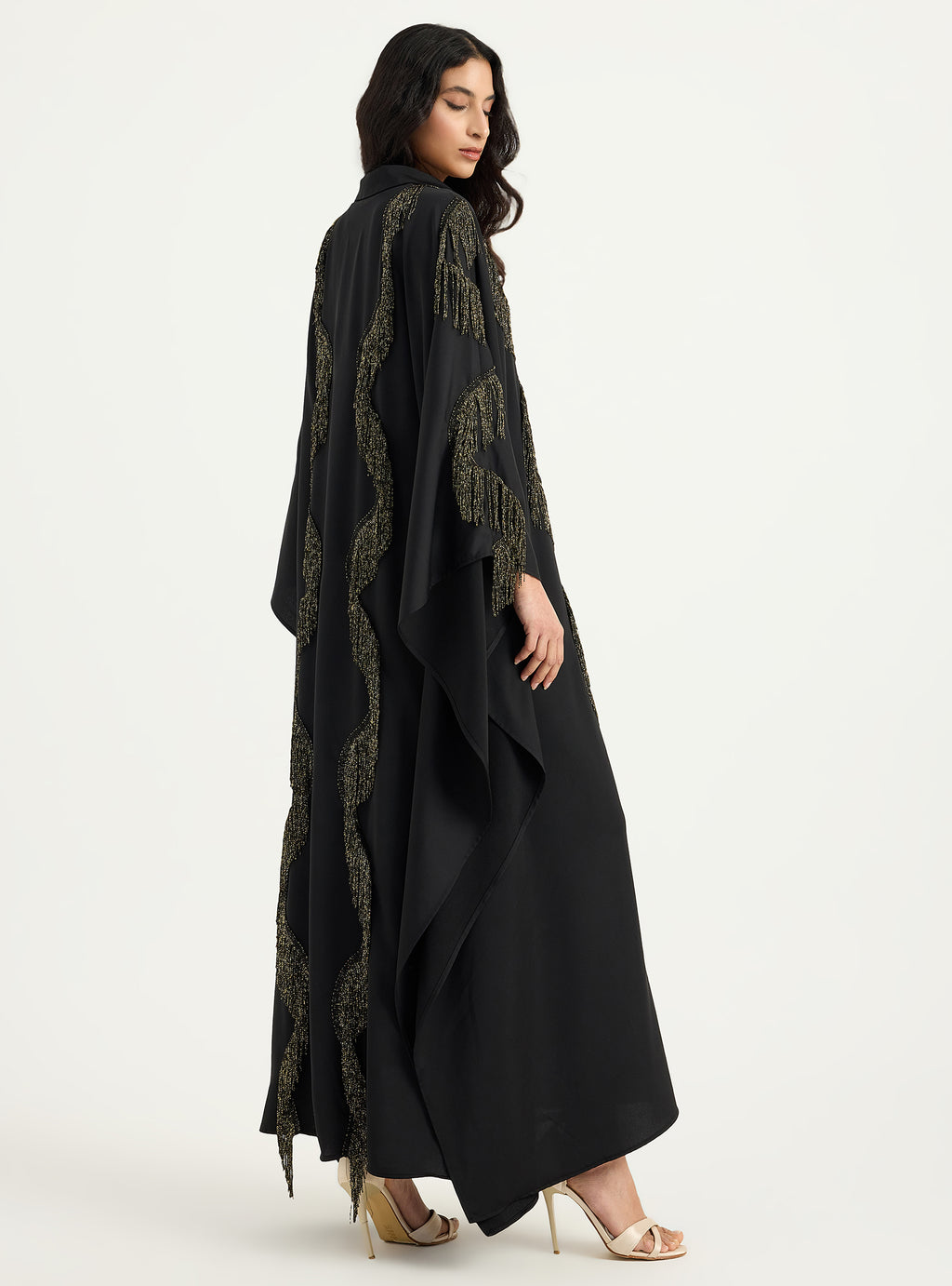 Gold Fringe Shirt Kaftan Dress Black - Store WF
