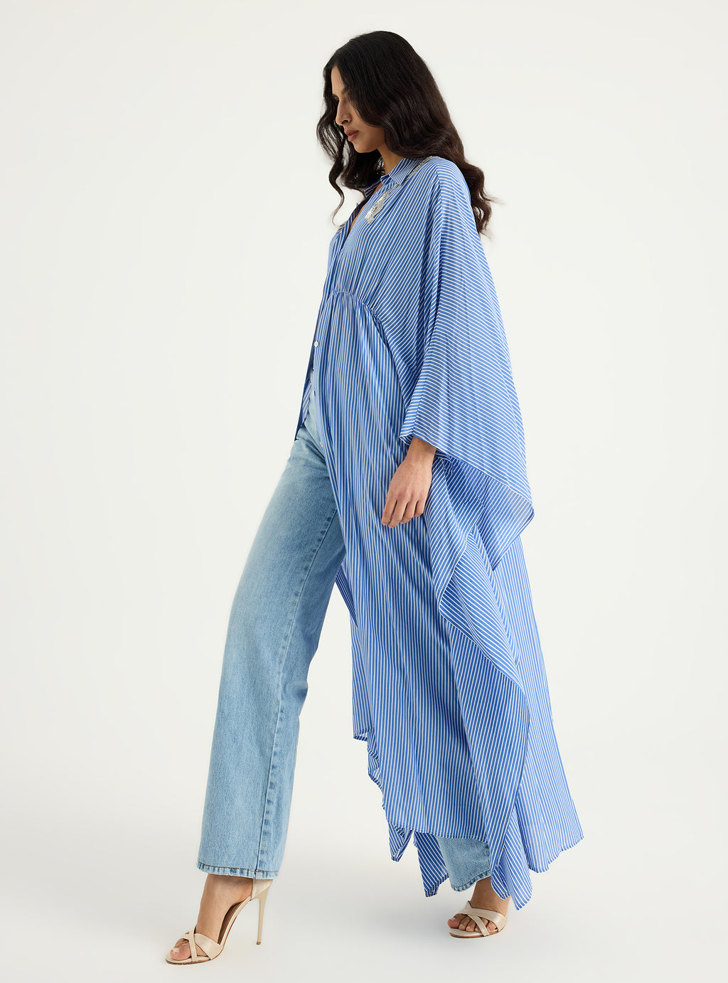 Striped Silver Embellishment Kaftan Dress - Store WF