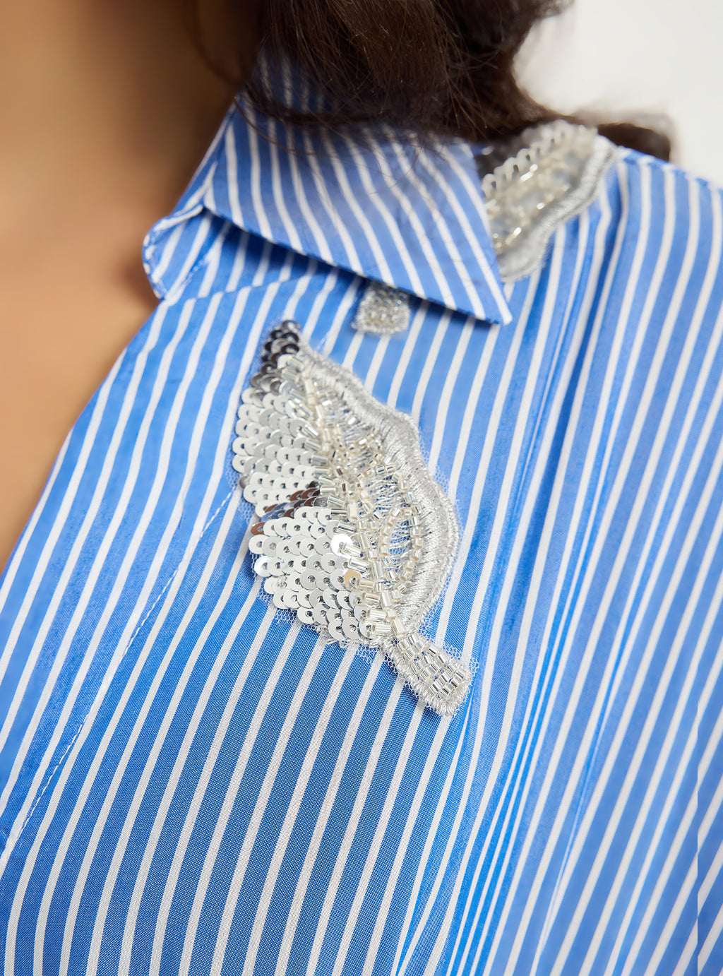 Striped Silver Embellishment Kaftan Dress - Store WF
