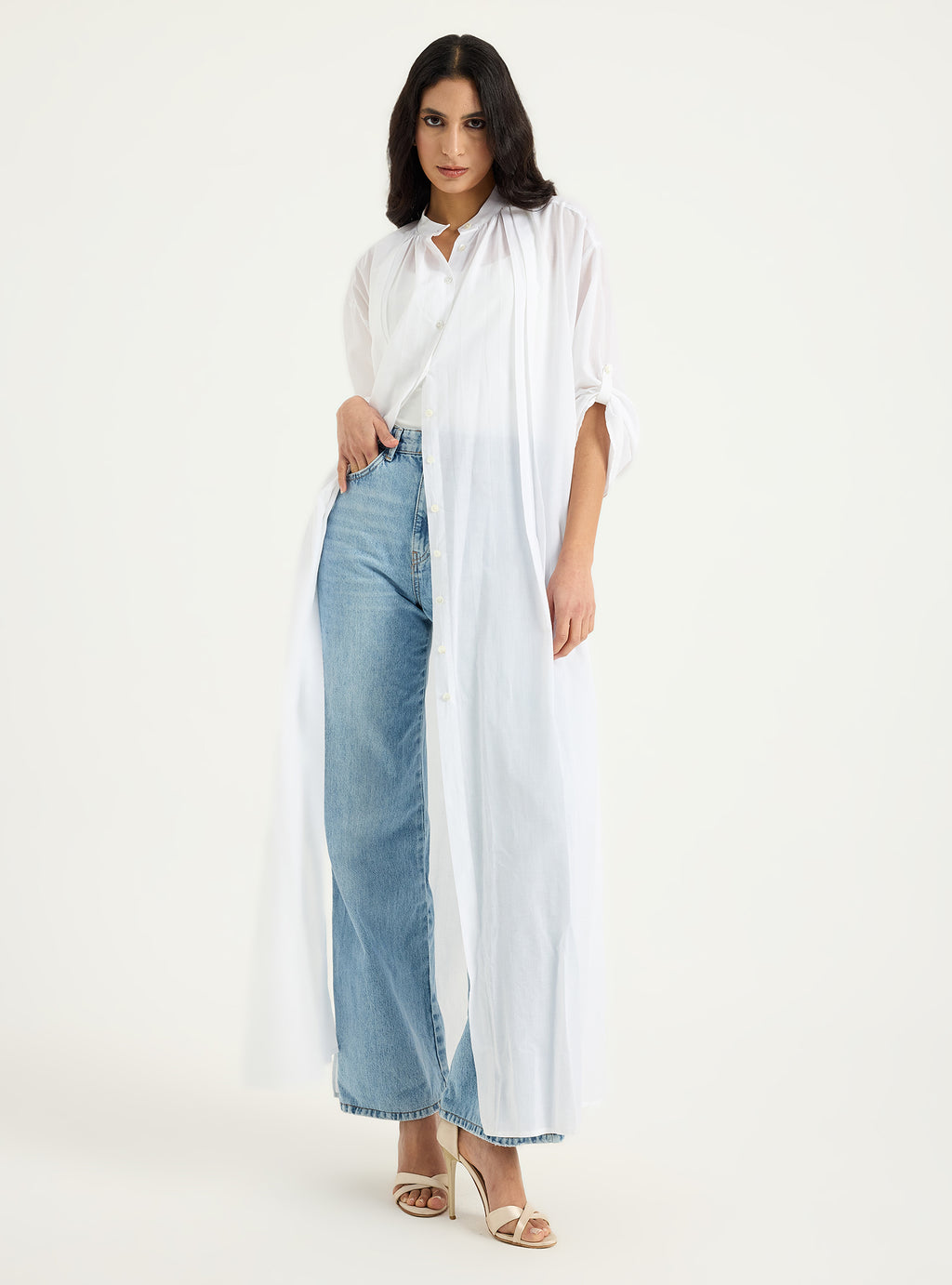 Cotton White Longline Shirt Tunic - Store WF