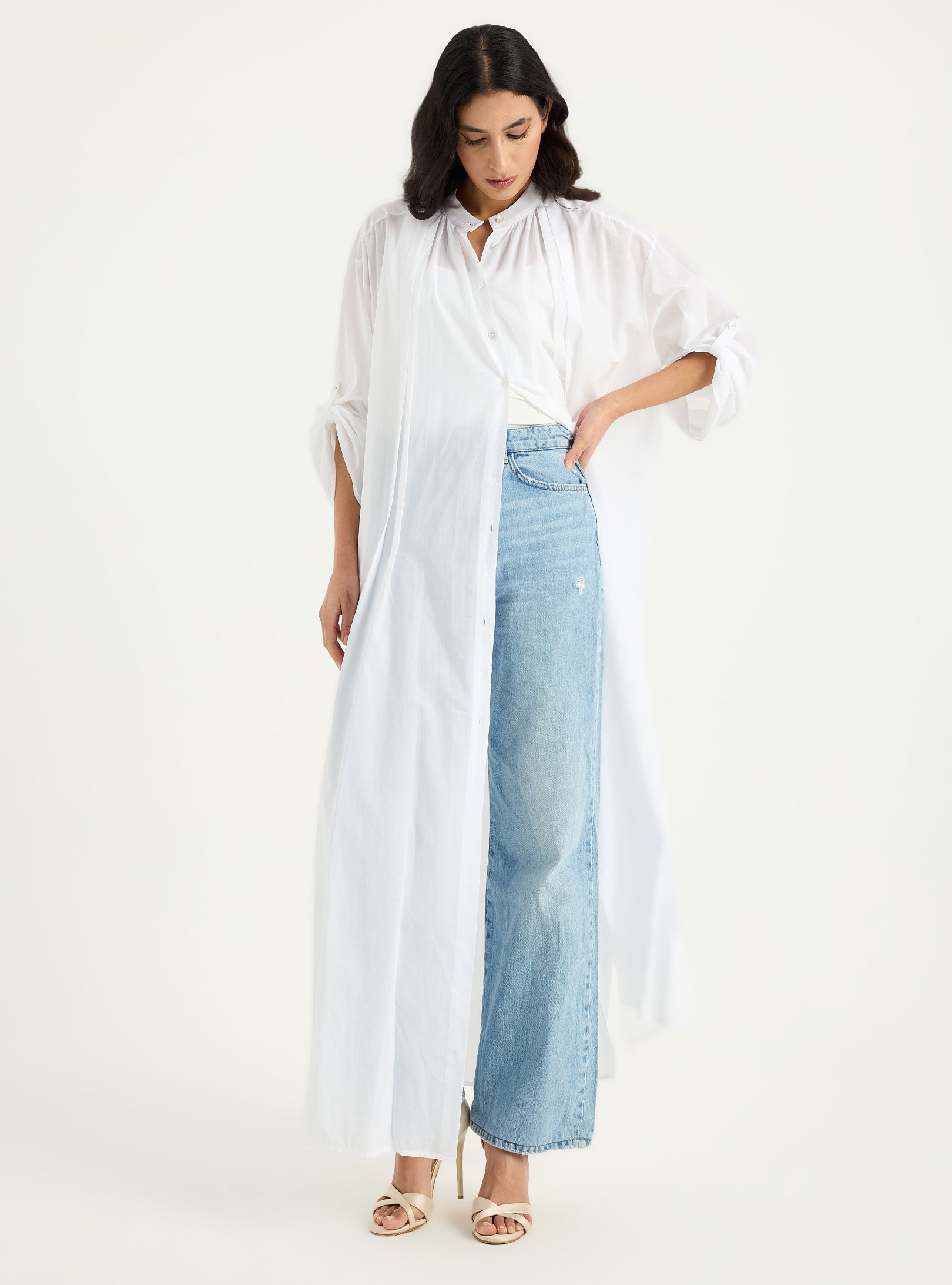 Cotton White Longline Shirt Tunic - Store WF