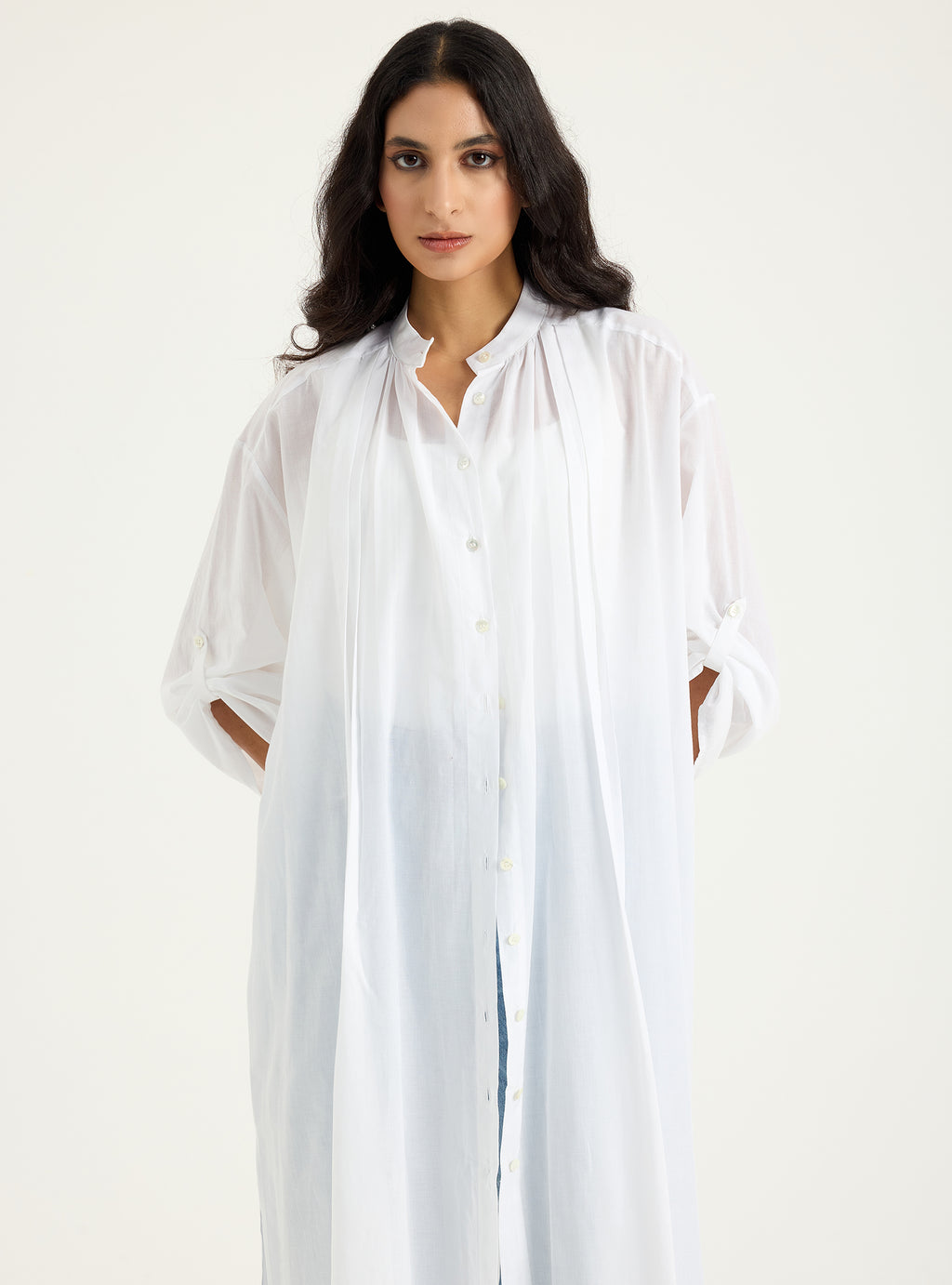 Cotton White Longline Shirt Tunic - Store WF
