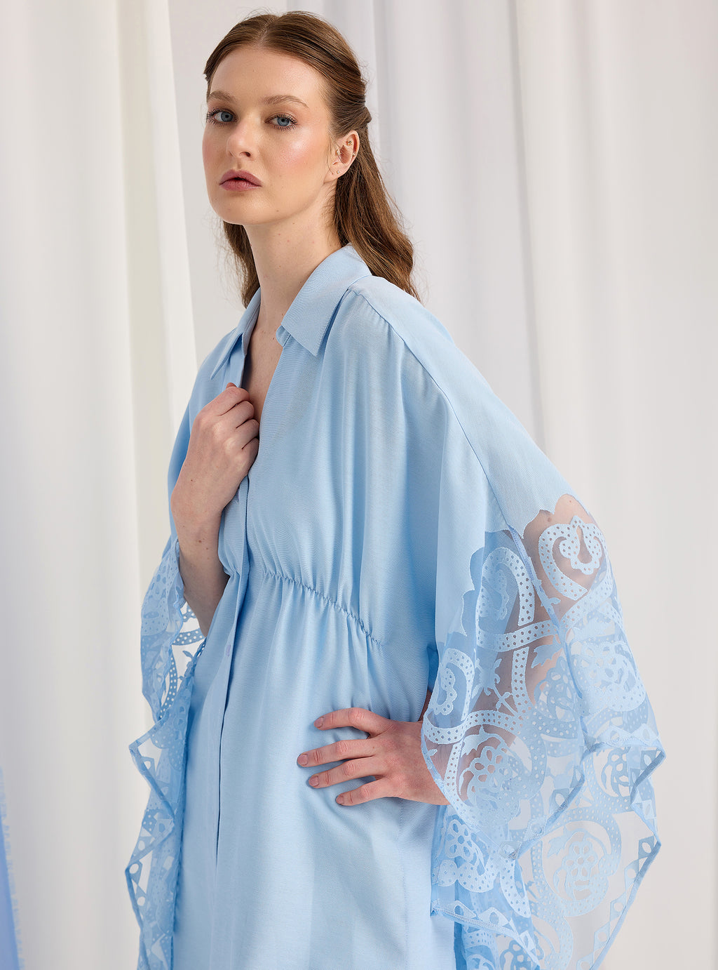 Baby Blue Lace Shirt Kaftan Dress - Store WF