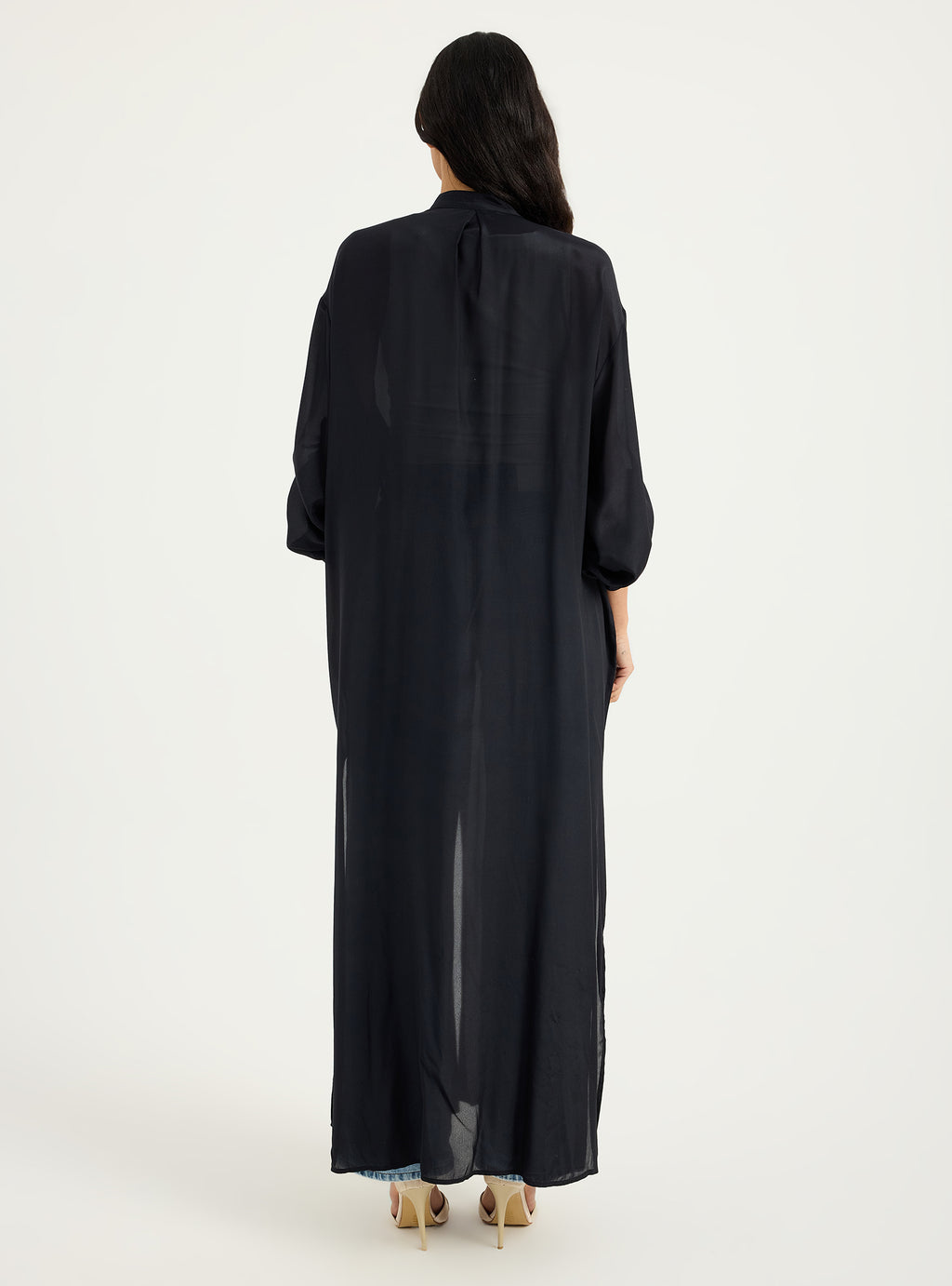 100% Silk Black Longline Shirt Tunic - Store WF