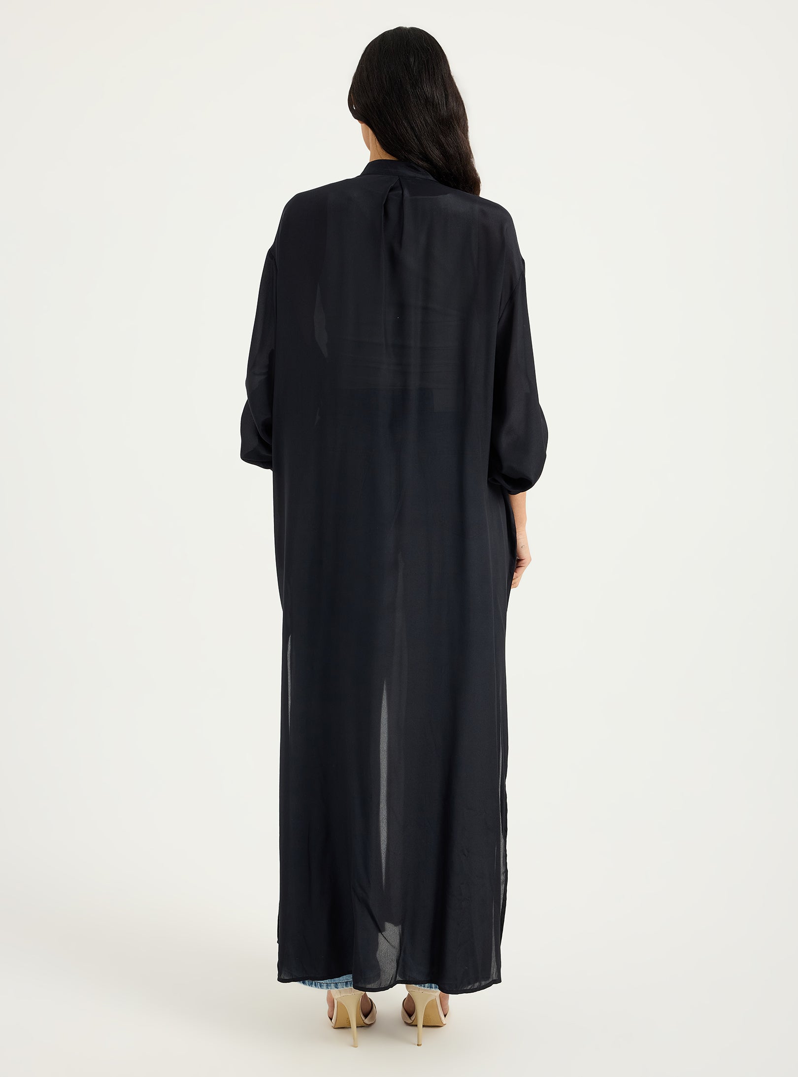 100% Silk Black Longline Shirt Tunic - Store WF