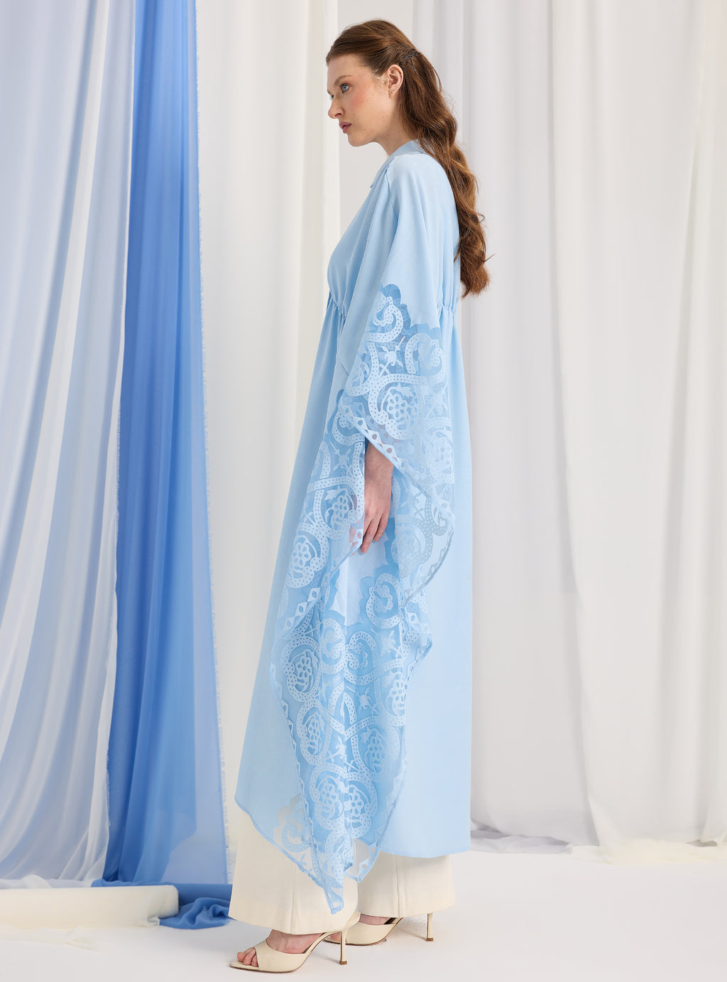 Baby Blue Lace Shirt Kaftan Dress - Store WF