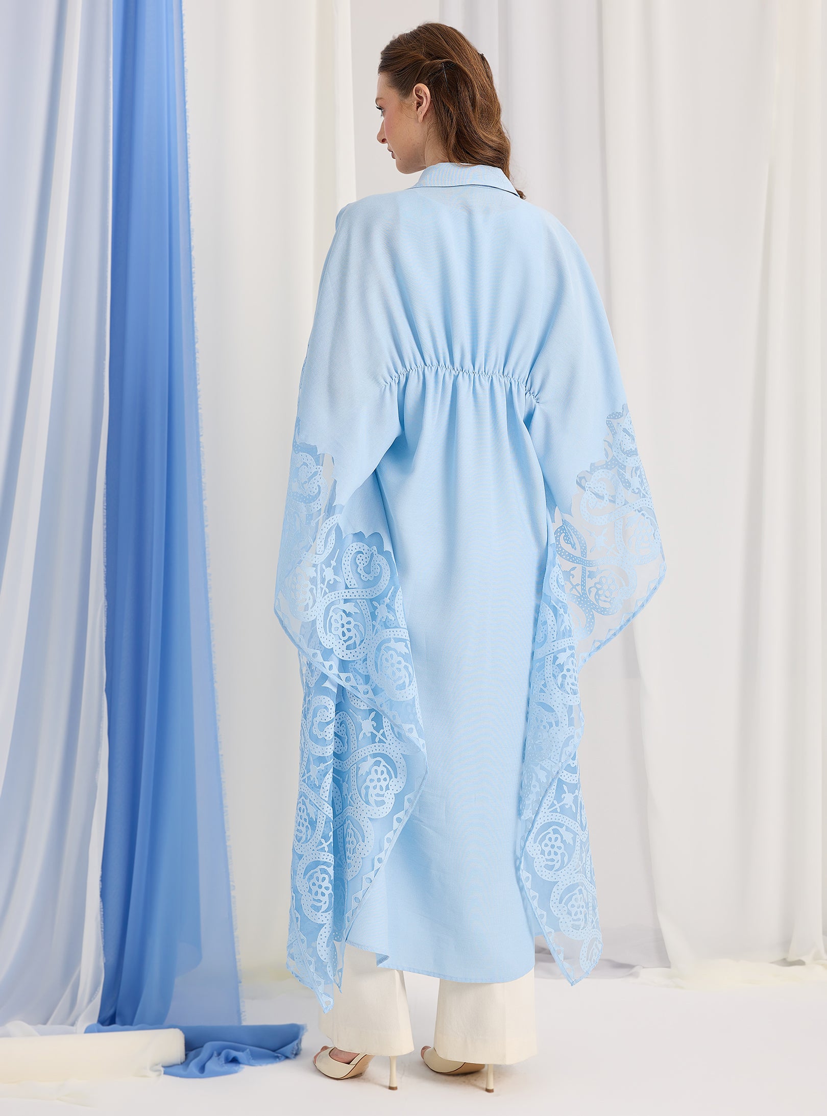 Baby Blue Lace Shirt Kaftan Dress - Store WF