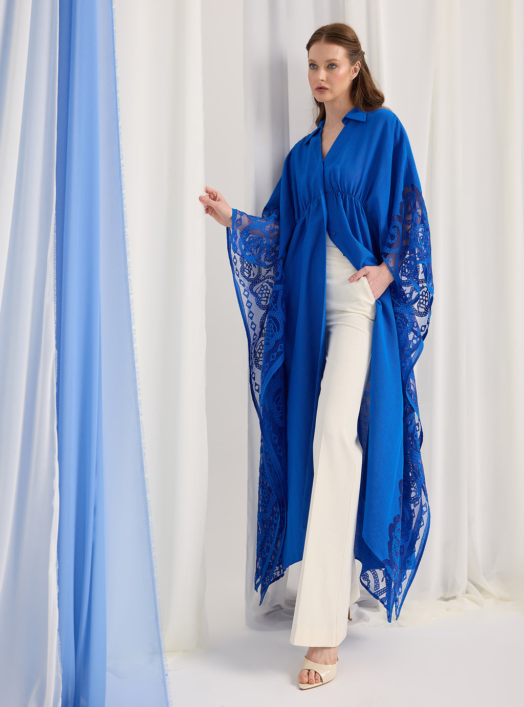 Navy Blue Lace Shirt Kaftan Dress - Store WF