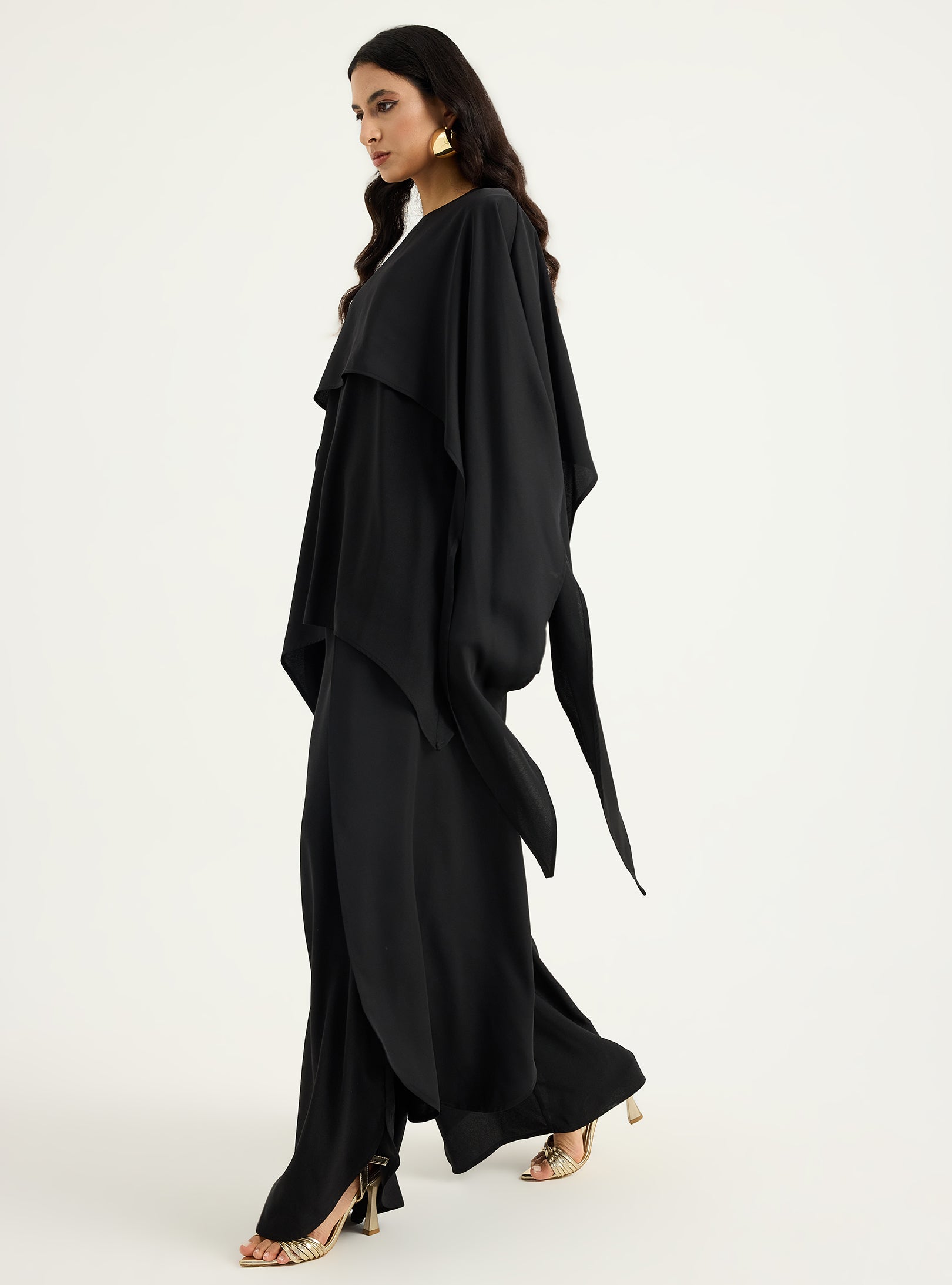Black Cape-Effect Blouse & Trouser Set - Store WF