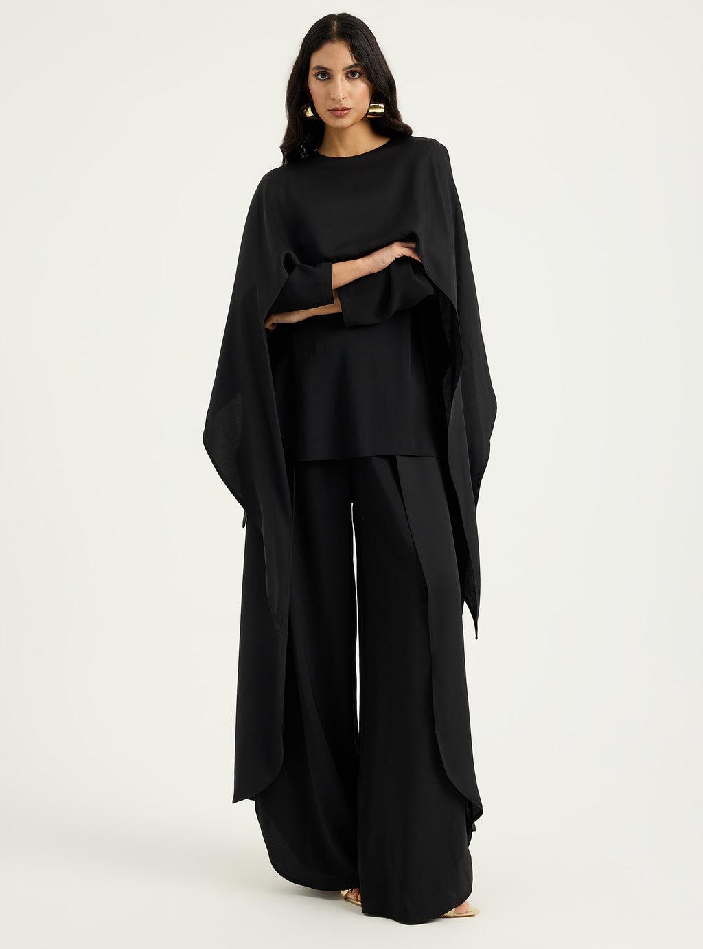 Black Cape-Effect Blouse & Trouser Set - Store WF