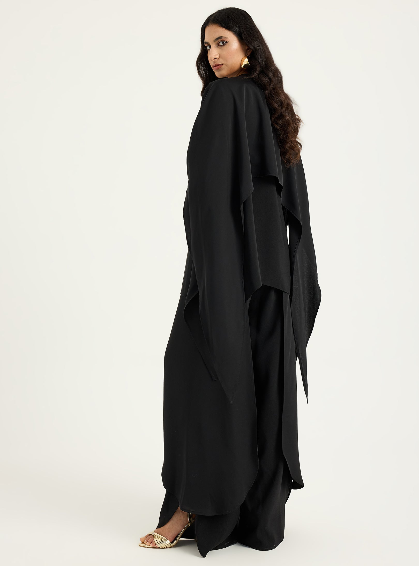 Black Cape-Effect Blouse & Trouser Set - Store WF