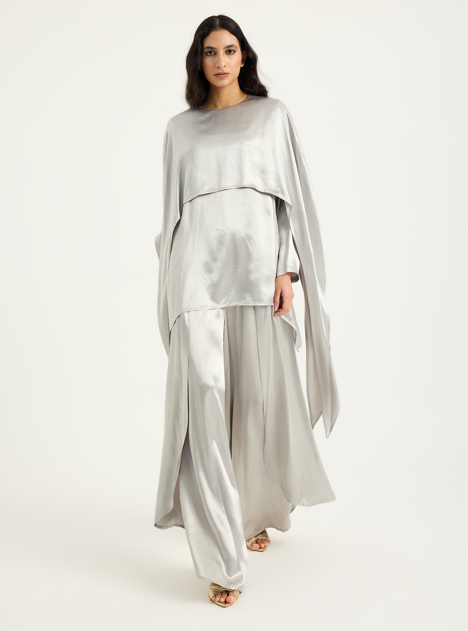 Silver Cape-Effect Blouse & Trouser Set - Store WF