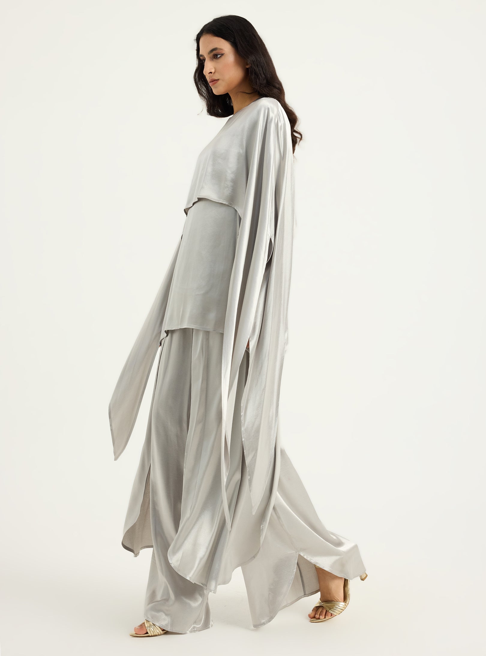 Silver Cape-Effect Blouse & Trouser Set - Store WF