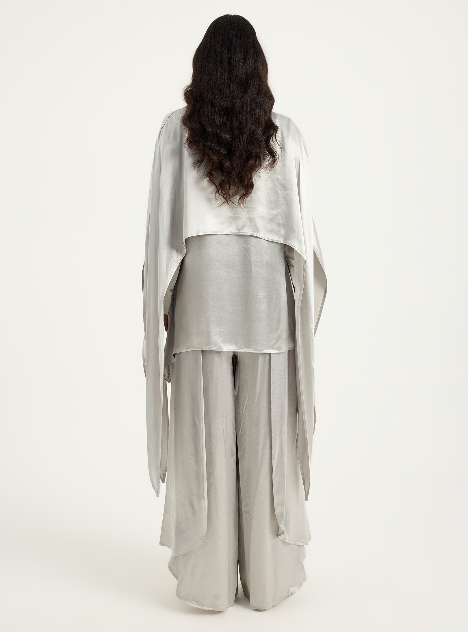 Silver Cape-Effect Blouse & Trouser Set - Store WF