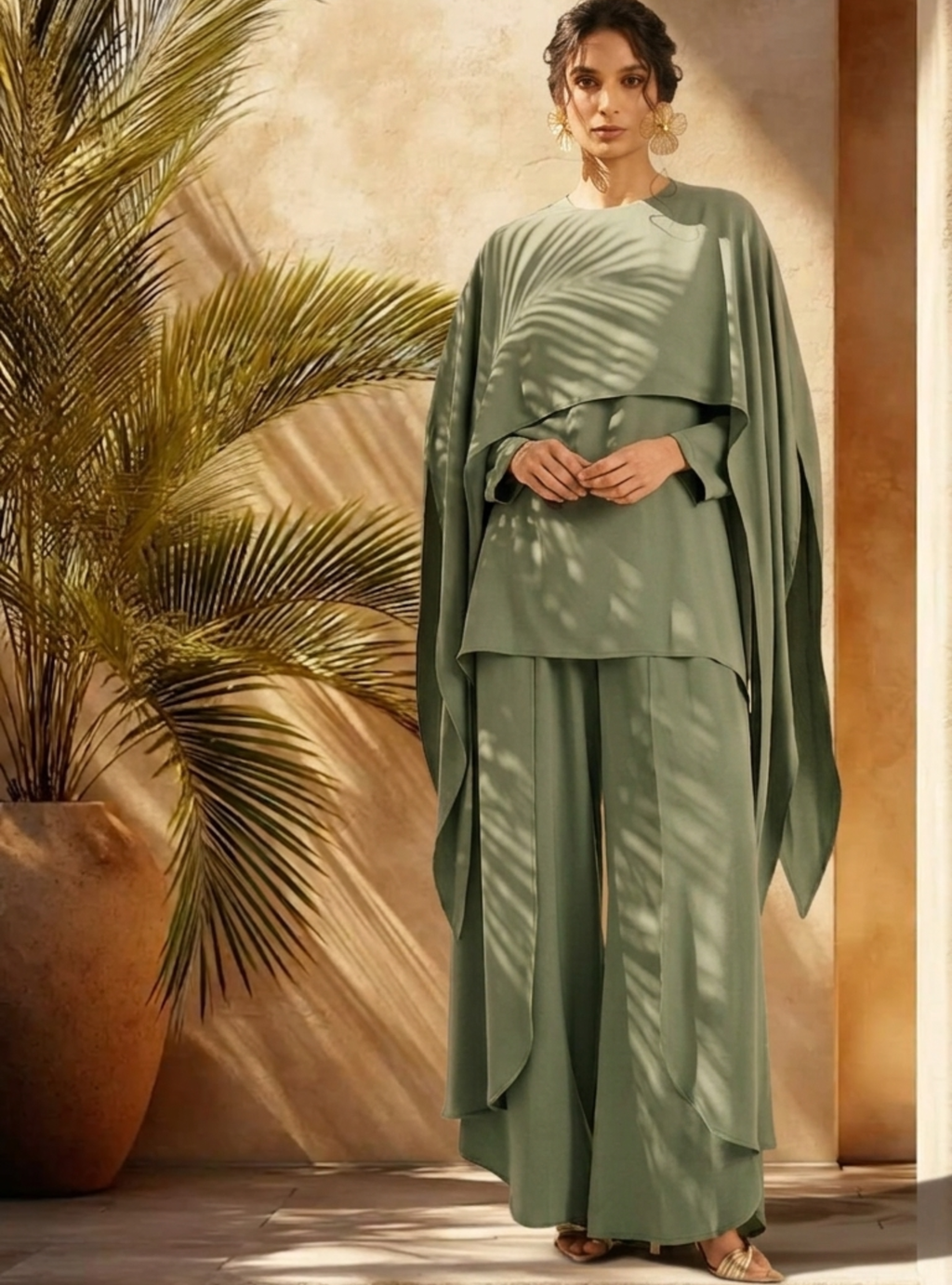 Cape-Effect Blouse & Trouser Set - Store WF