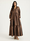 Bronze Shimmering V Neck Maxi Dress - Store WF