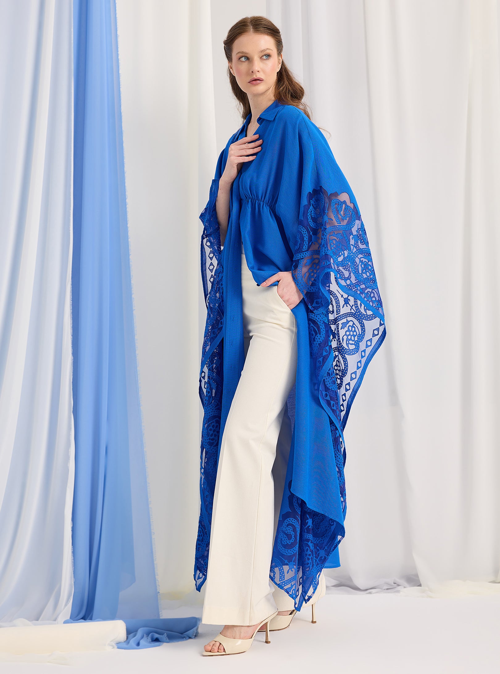 Navy Blue Lace Shirt Kaftan Dress - Store WF