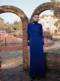 Royal Blue Wrap Style Modest Evening Dress - Store WF