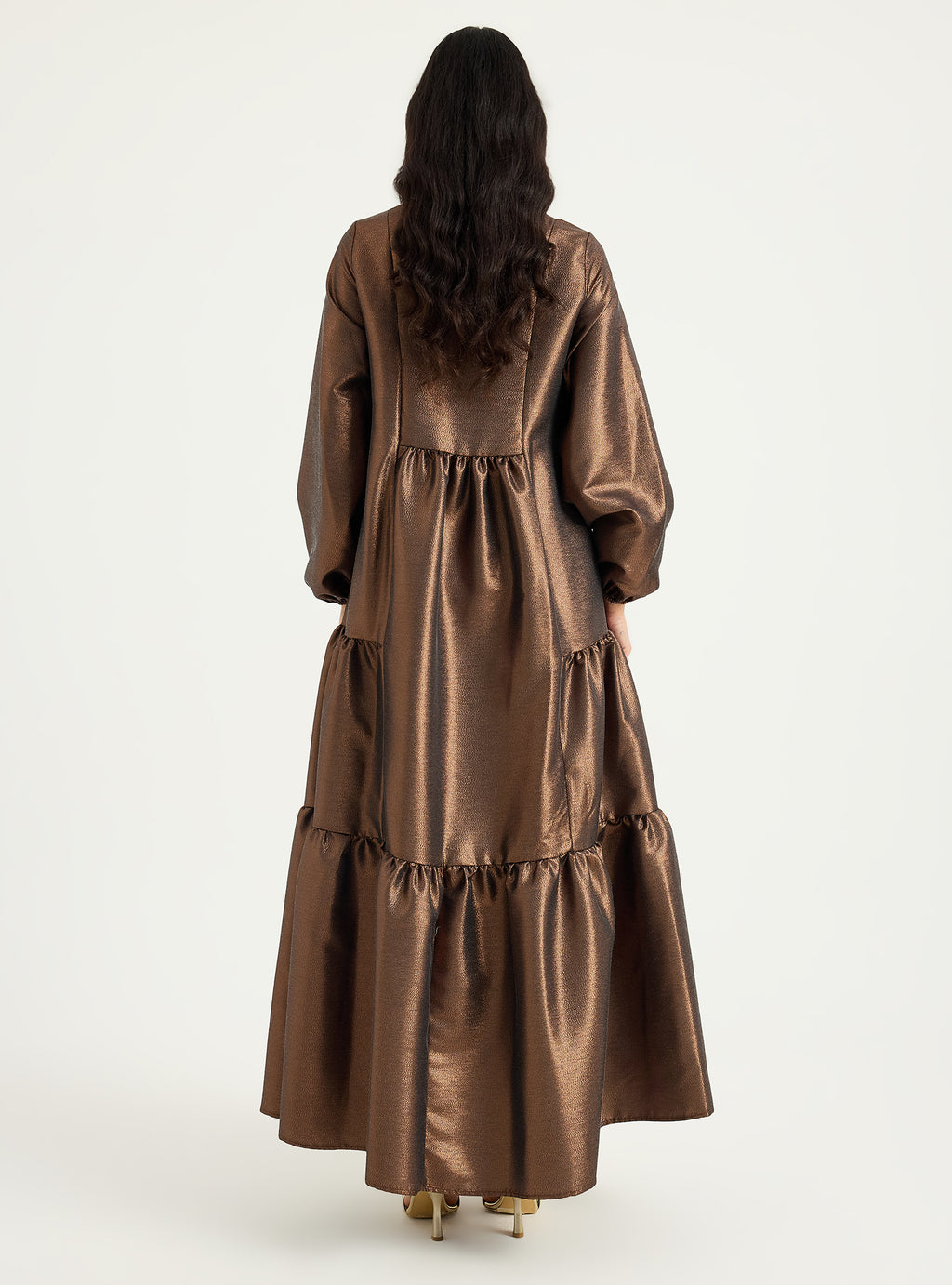 Bronze Shimmering V Neck Maxi Dress - Store WF