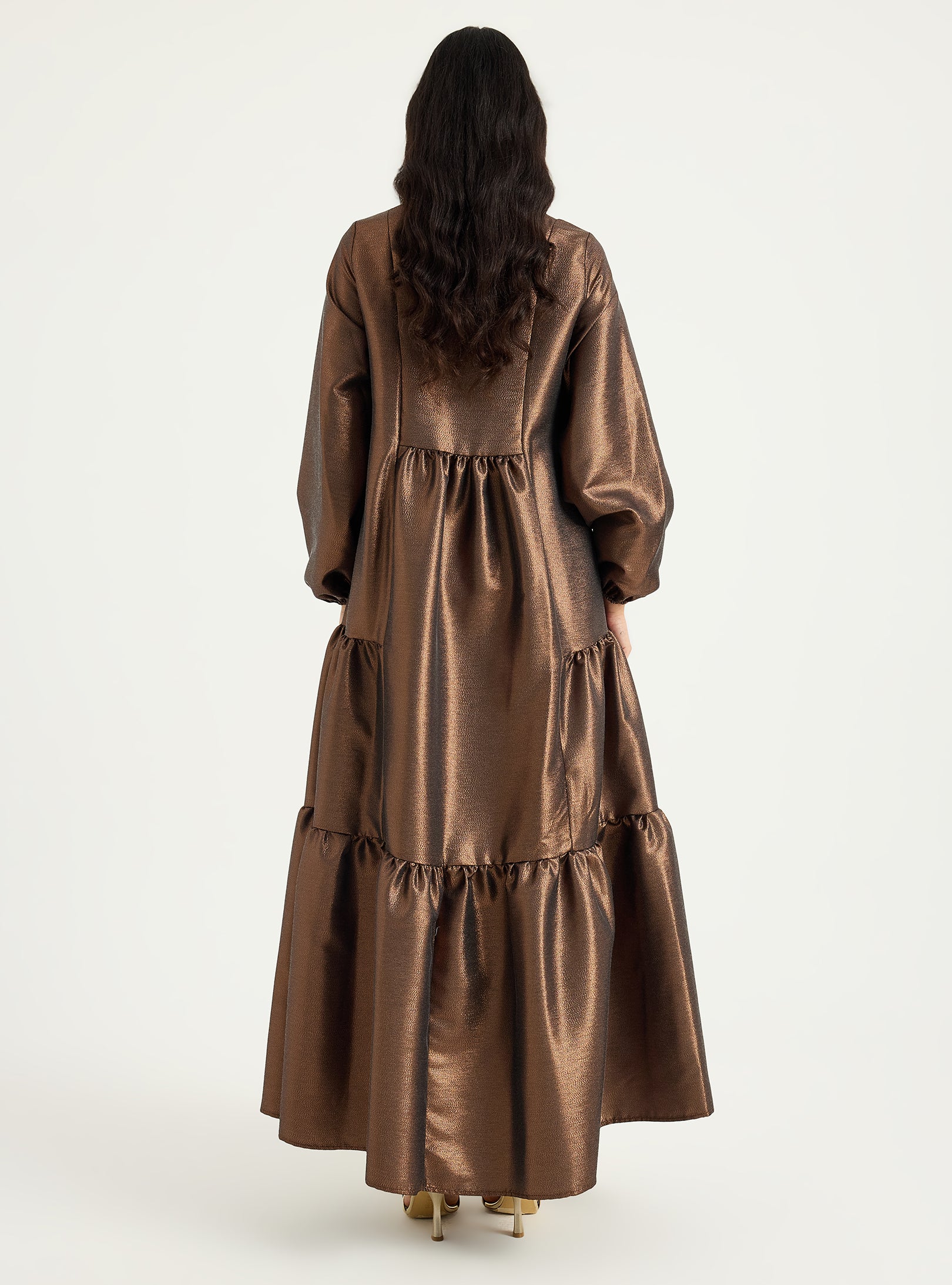 Bronze Shimmering V Neck Maxi Dress - Store WF
