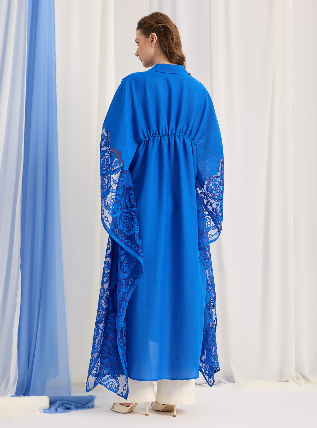 Navy Blue Lace Shirt Kaftan Dress - Store WF