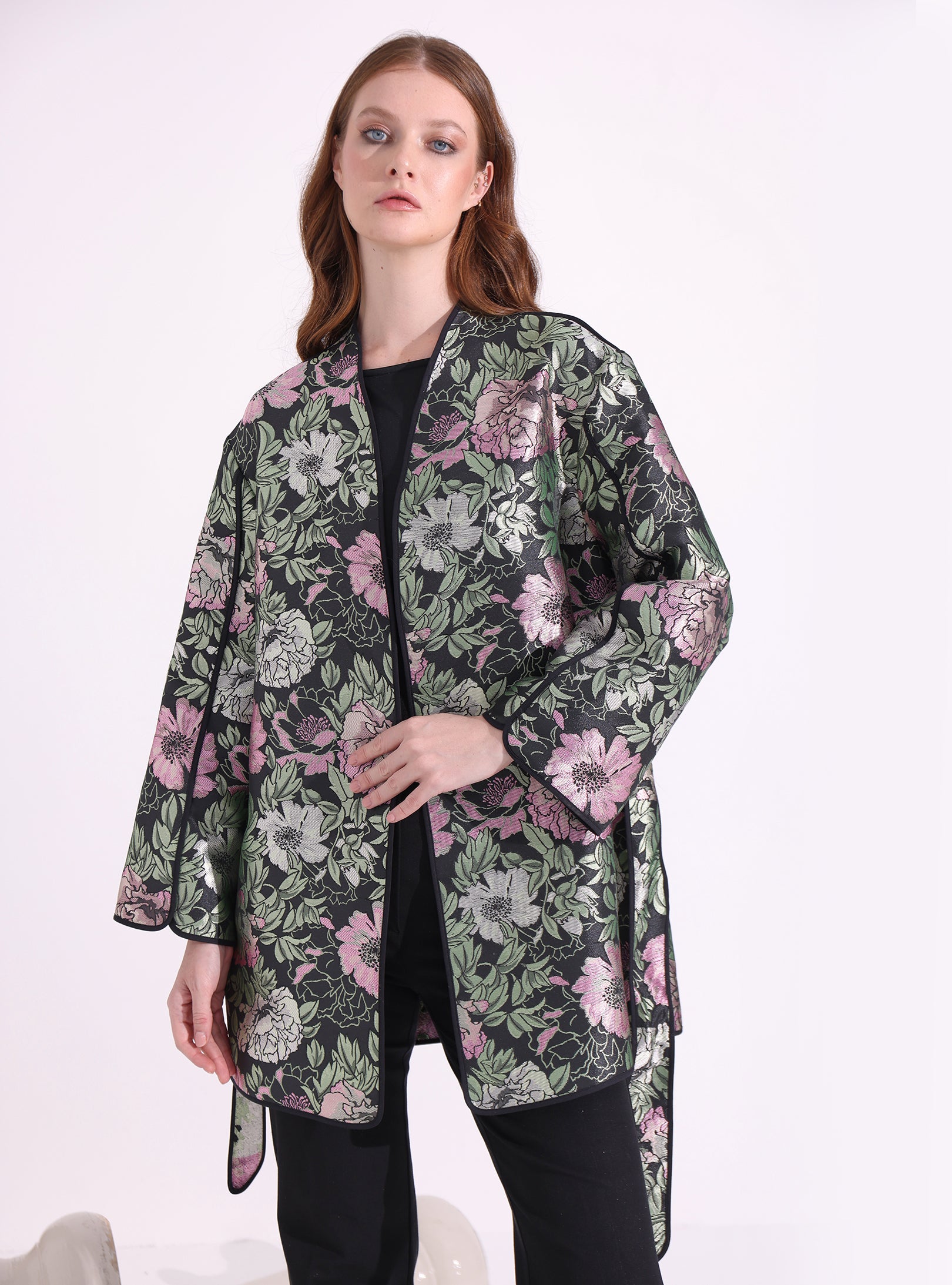 Green Jaquarde Belted Jacket - Store WF