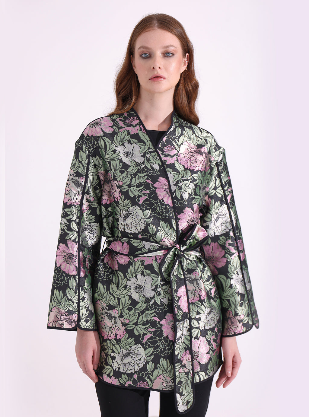 Green Jaquarde Belted Jacket - Store WF