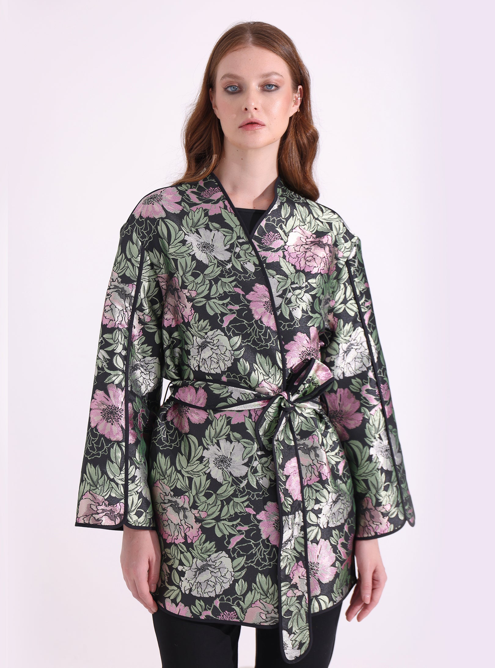 Green Jaquarde Belted Jacket - Store WF