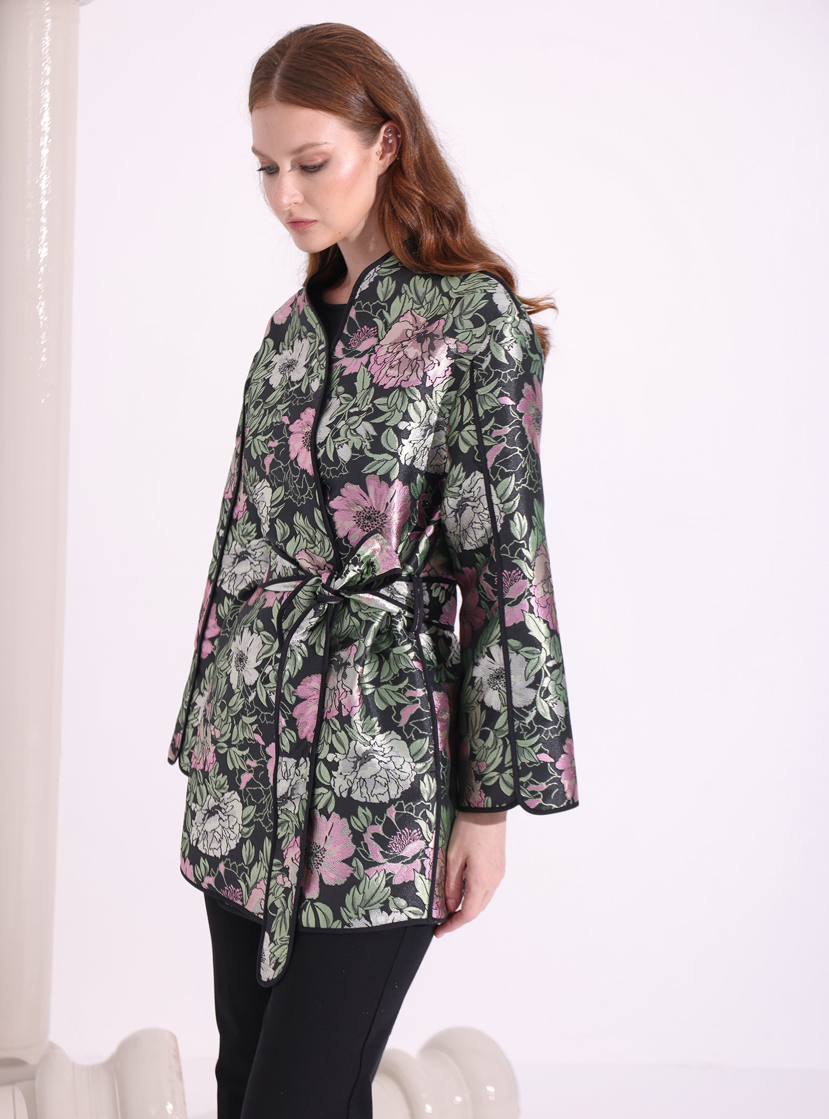 Green Jaquarde Belted Jacket - Store WF