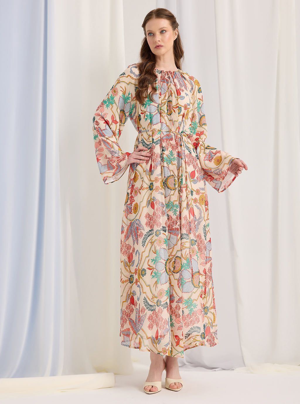 Gold Lurex Detailed Belted Maxi Dress - Store WF