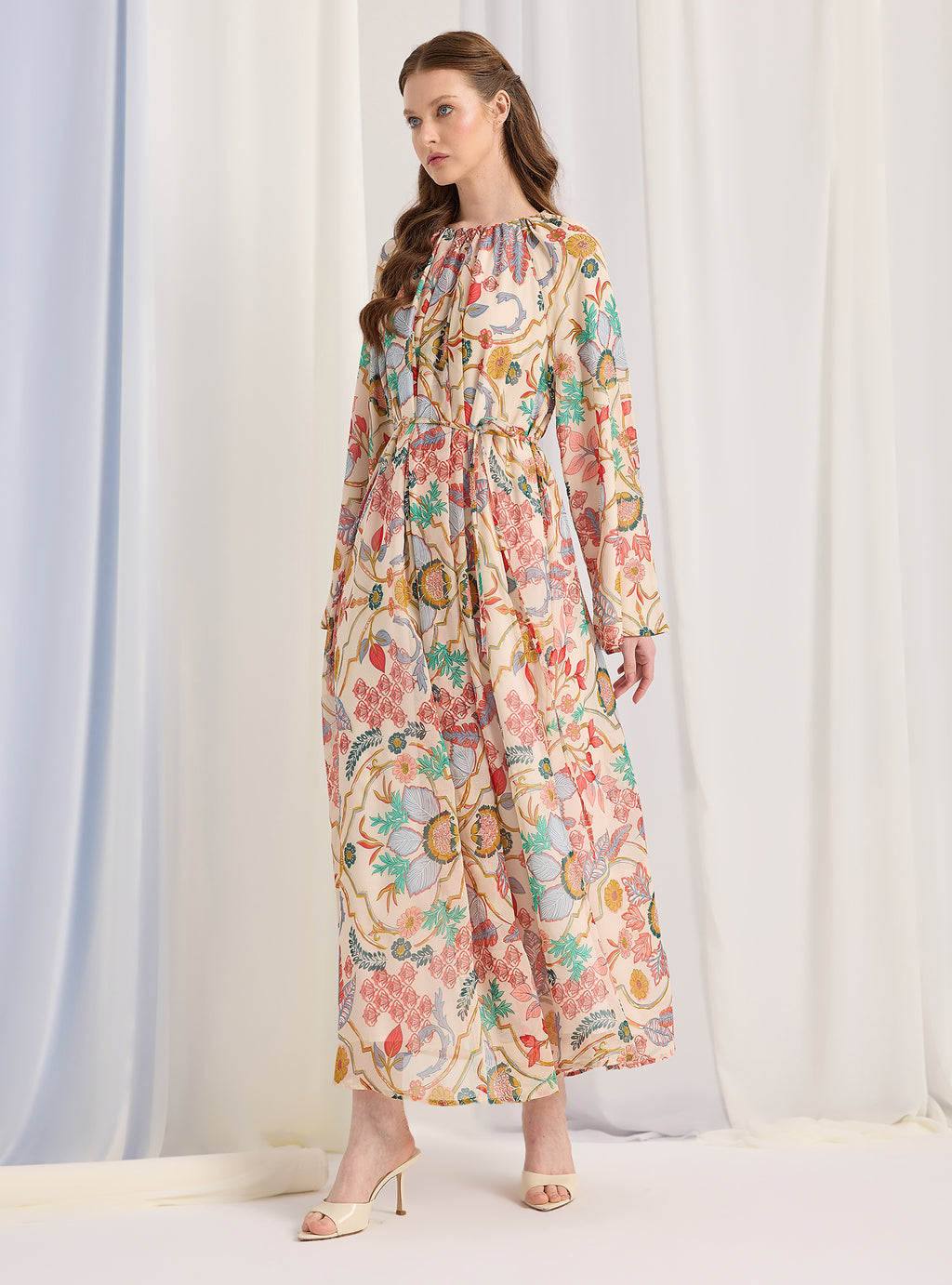 Gold Lurex Detailed Belted Maxi Dress - Store WF