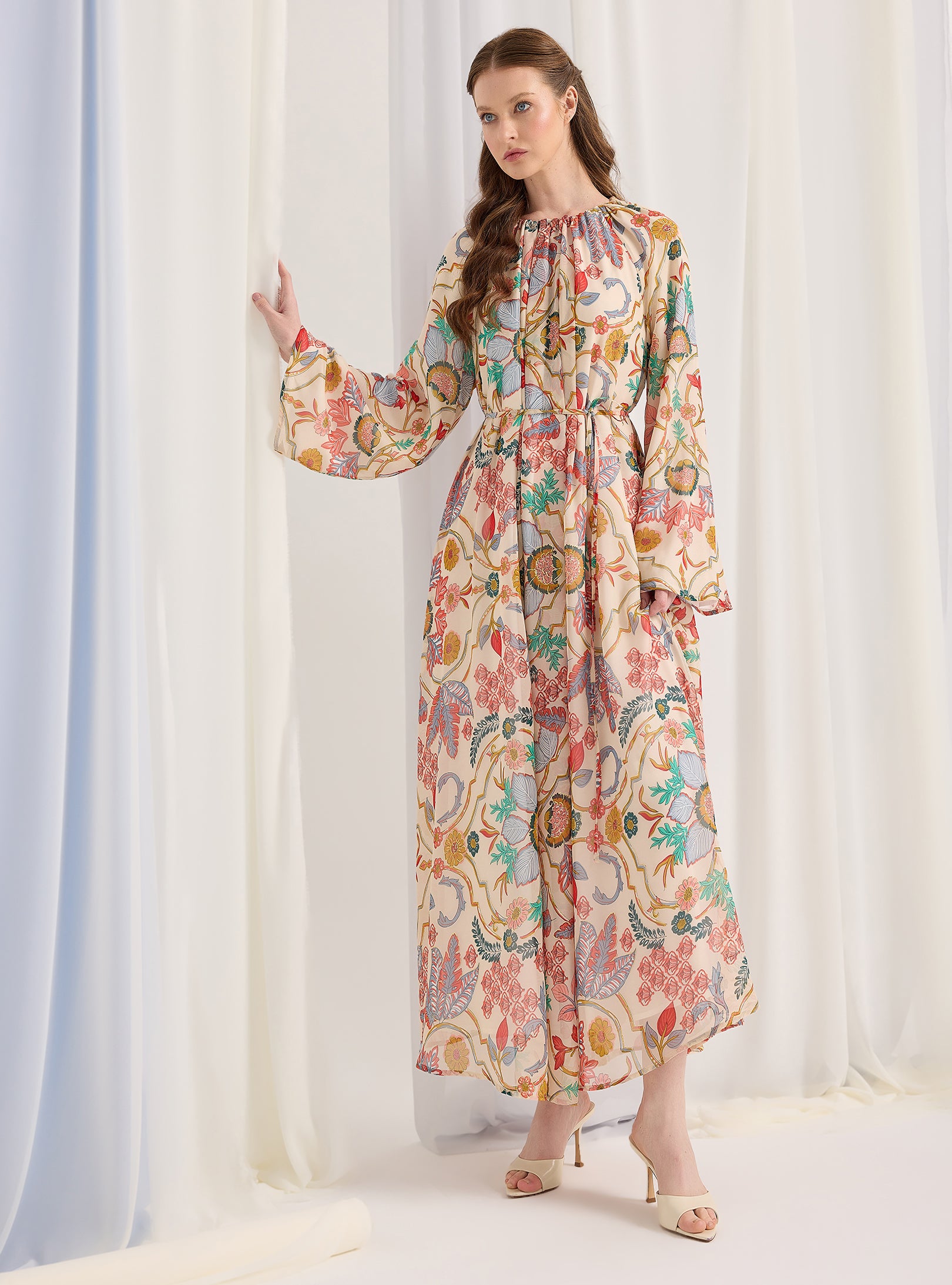 Gold Lurex Detailed Belted Maxi Dress - Store WF