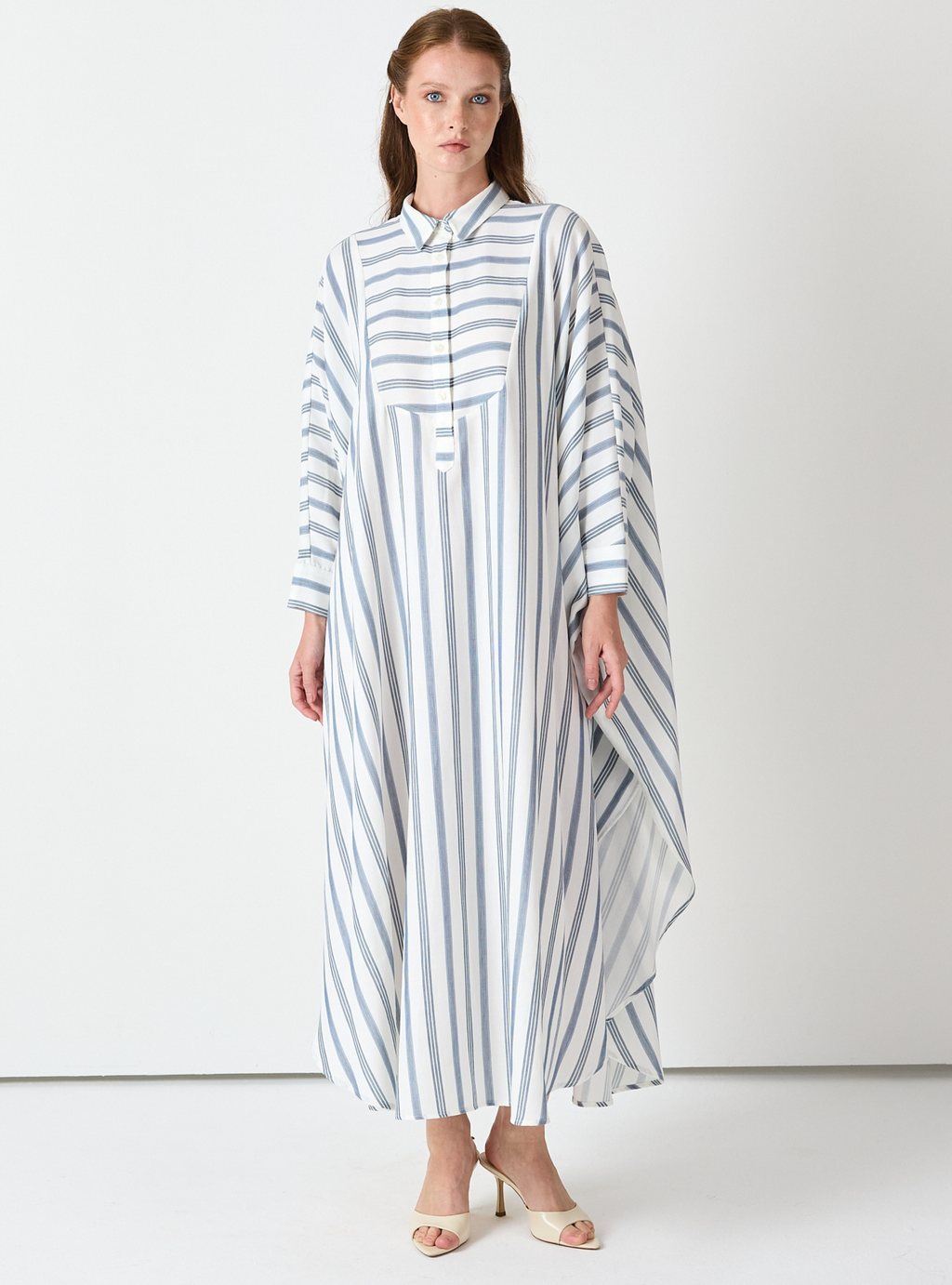 Blue Striped Maxi Dress with Collar - Store WF